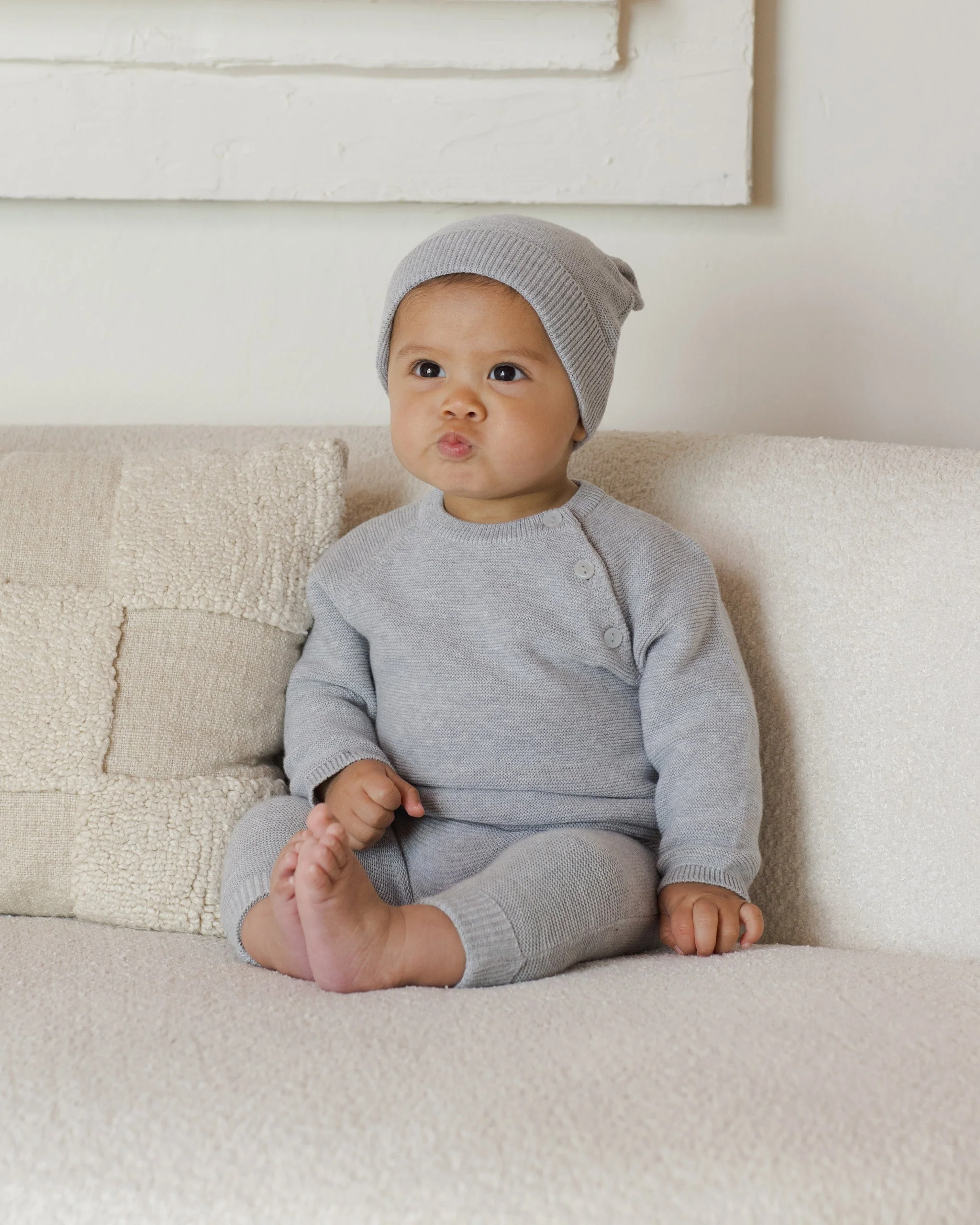 Bailey Knit Sweater || Heathered Dusty Blue - Image 2