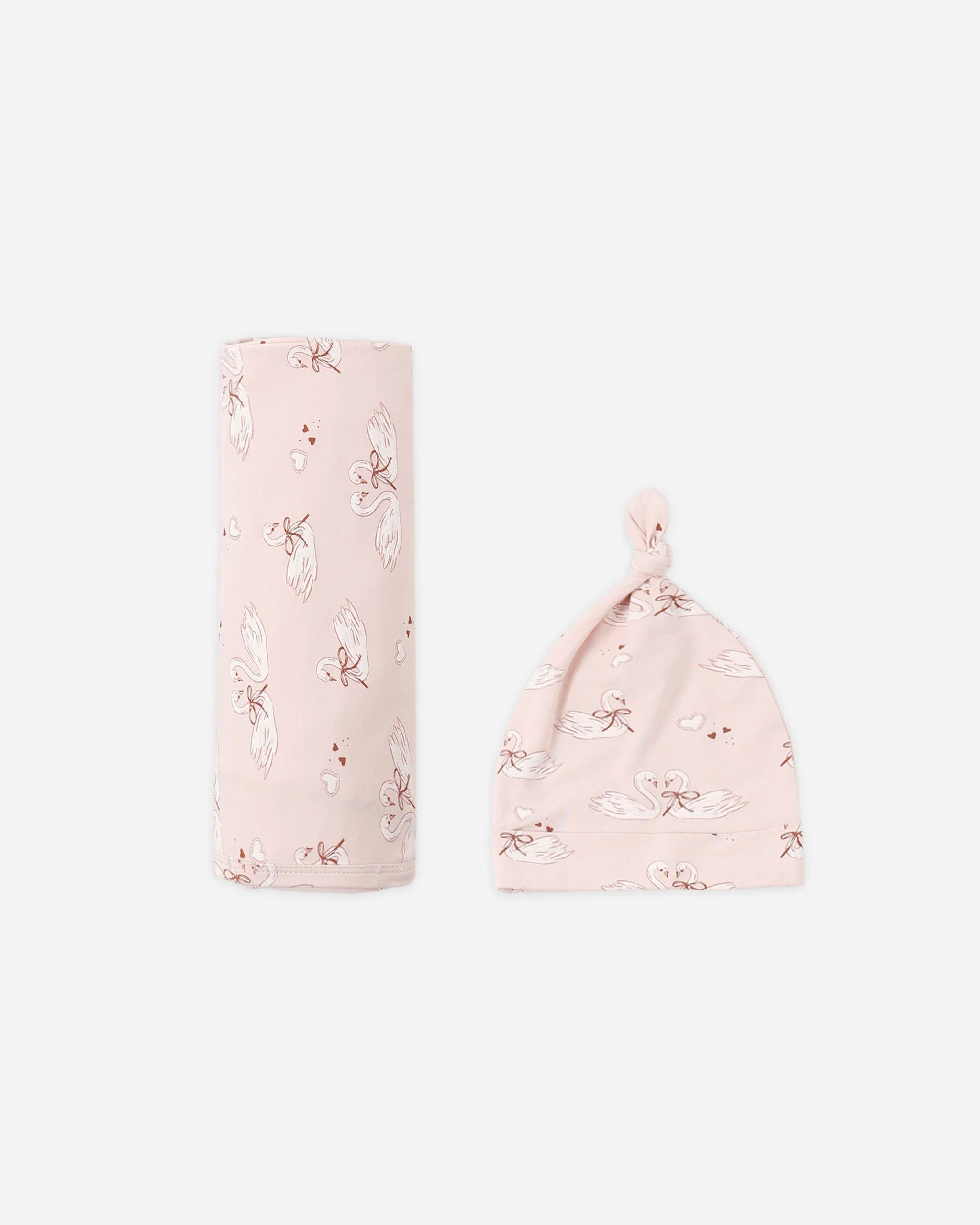 Bamboo Swaddle + Knotted Hat Swans