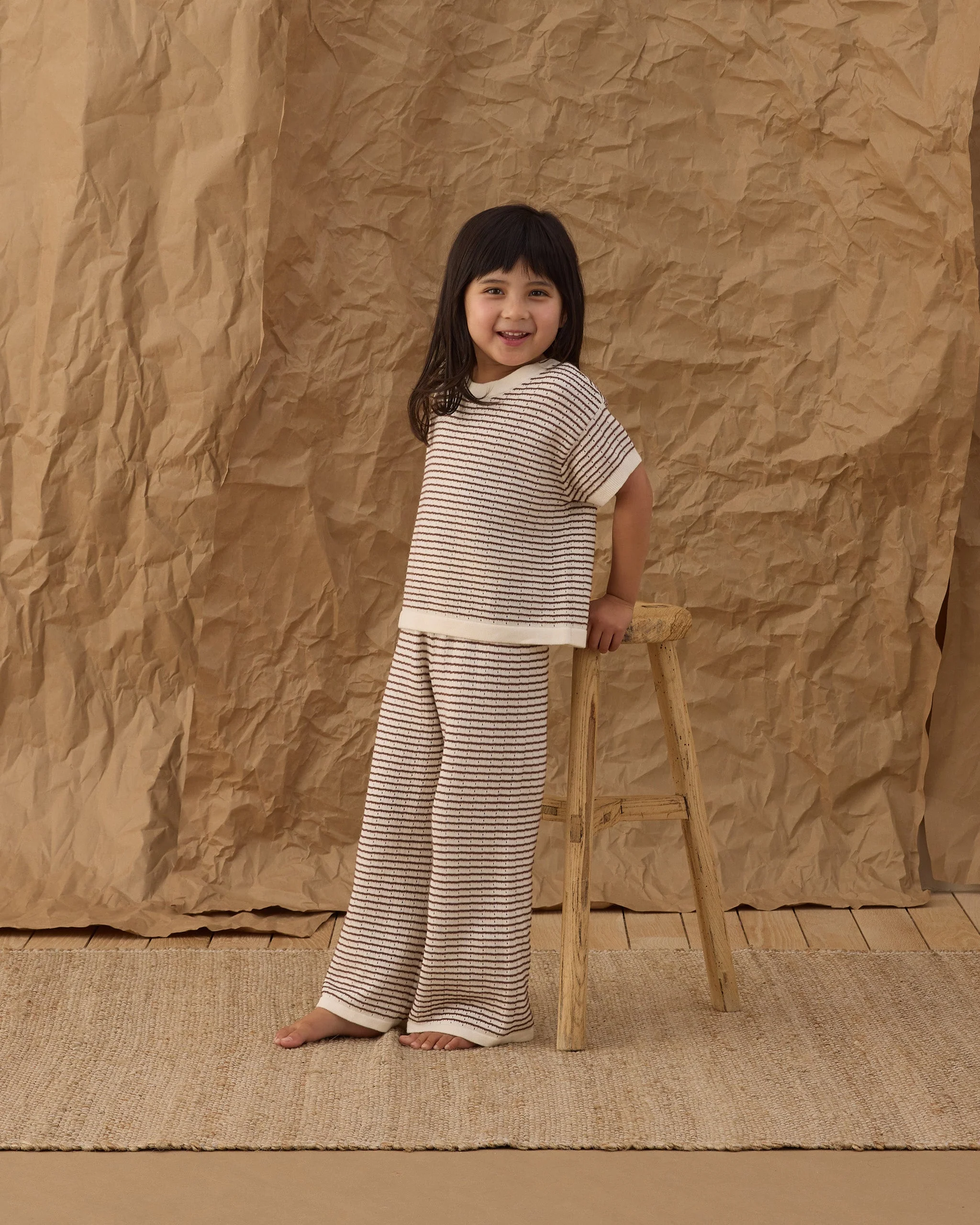 Boxy Crop Knit Tee Chocolate Stripe - Image 2