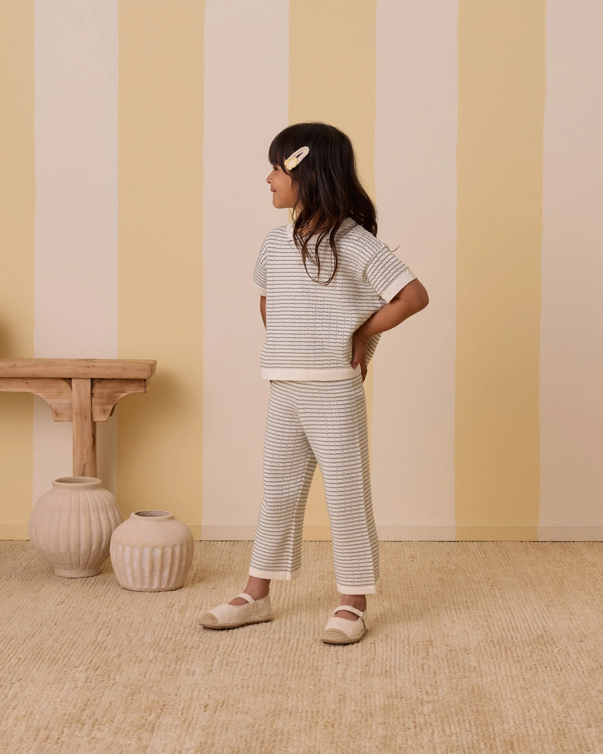 Boxy Crop Knit Tee || Sage Stripe - Image 2
