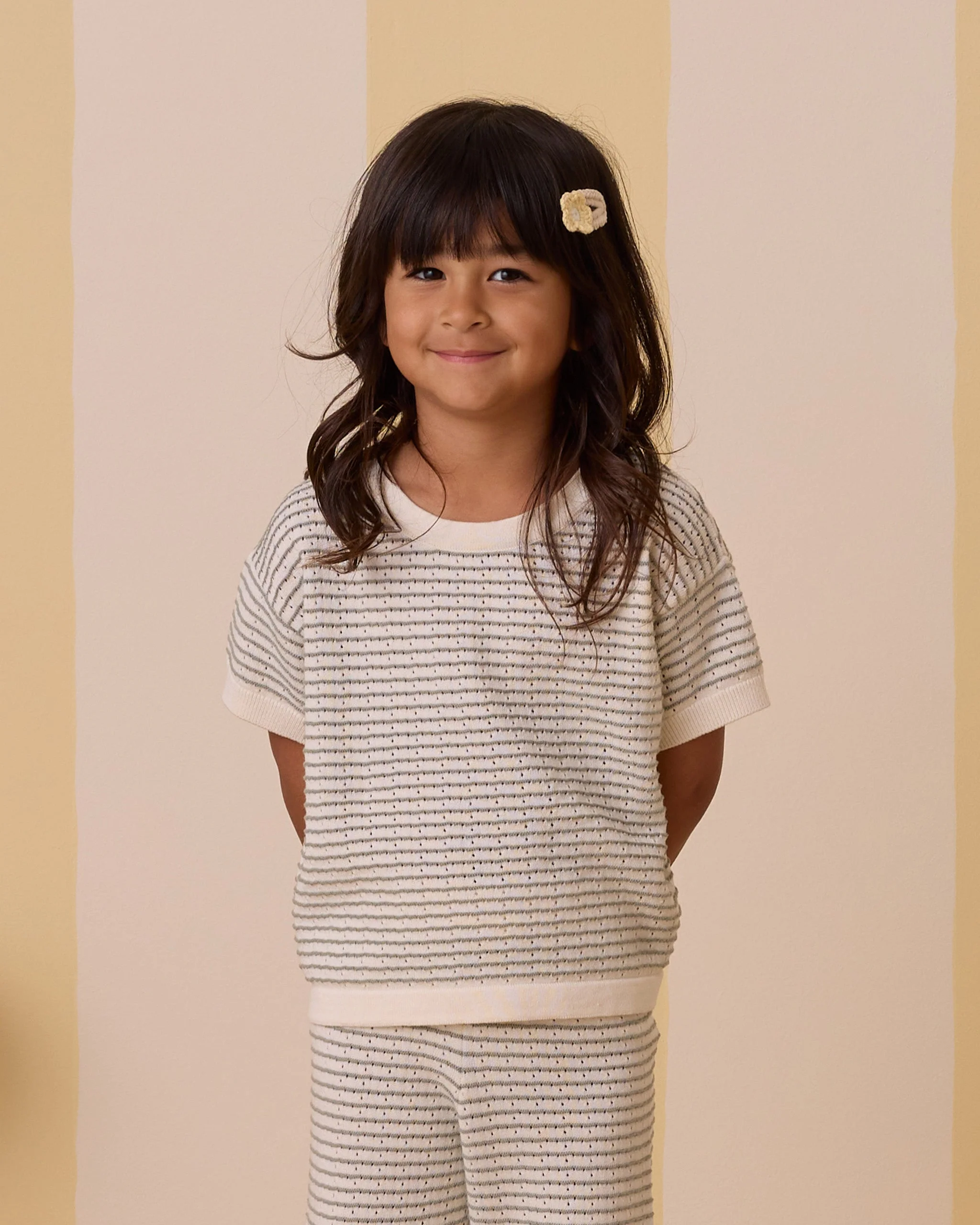Boxy Crop Knit Tee || Sage Stripe - Image 3