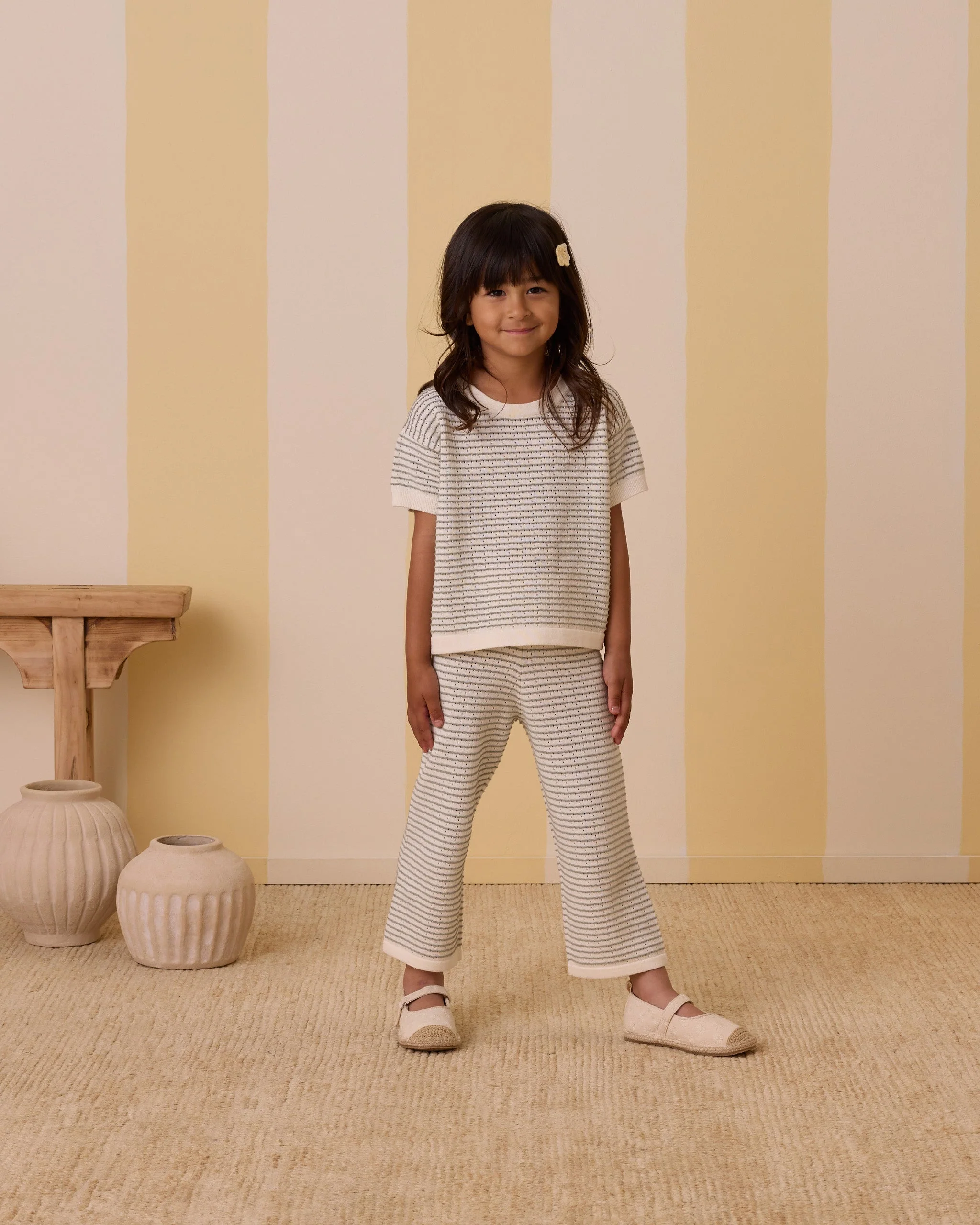 Boxy Crop Knit Tee || Sage Stripe - Image 4