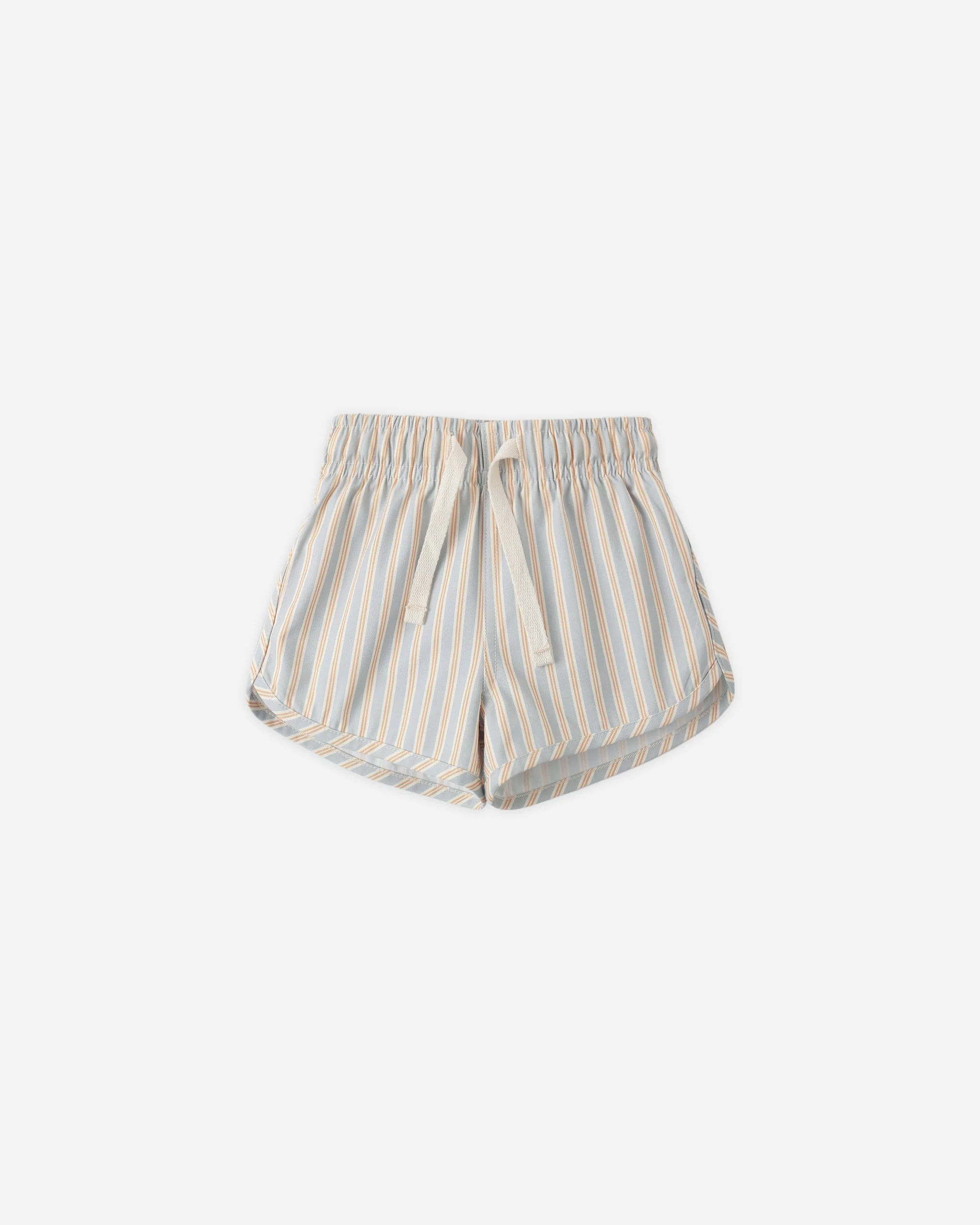 Boys Swim Short Blue + Butterscotch Stripe