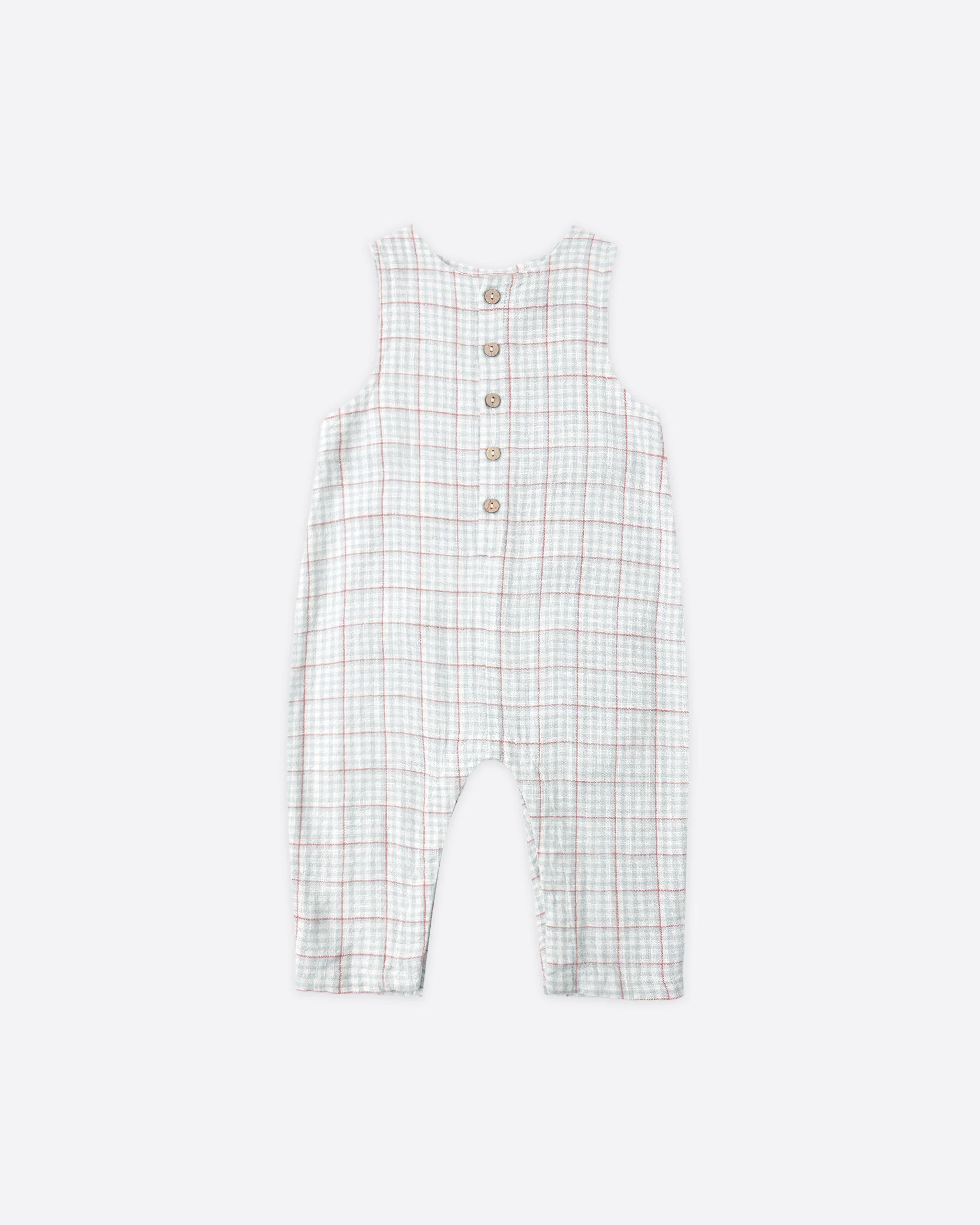 Button Jumpsuit Light Blue Plaid