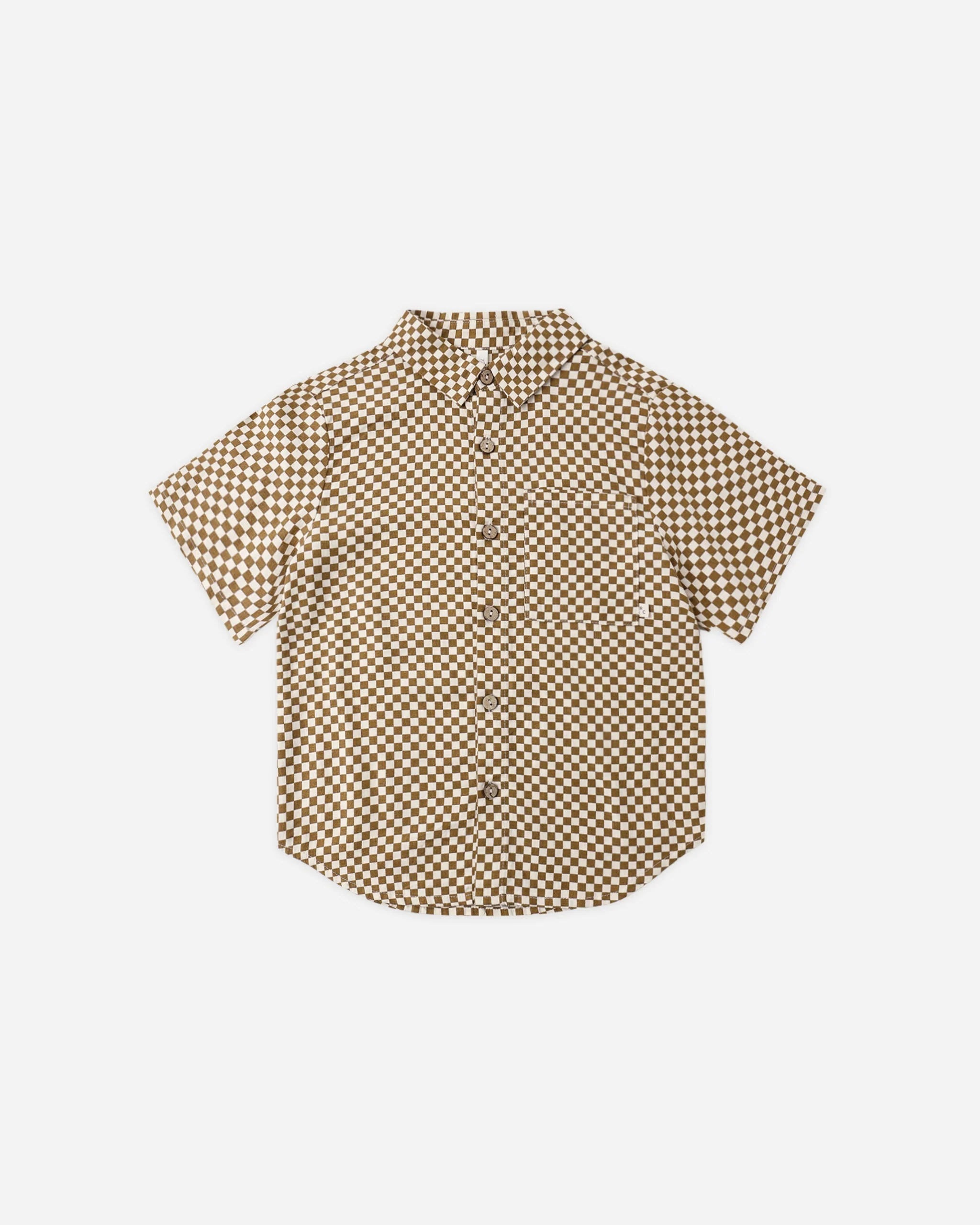 Collared Short Sleeve Shirt Ocre Check
