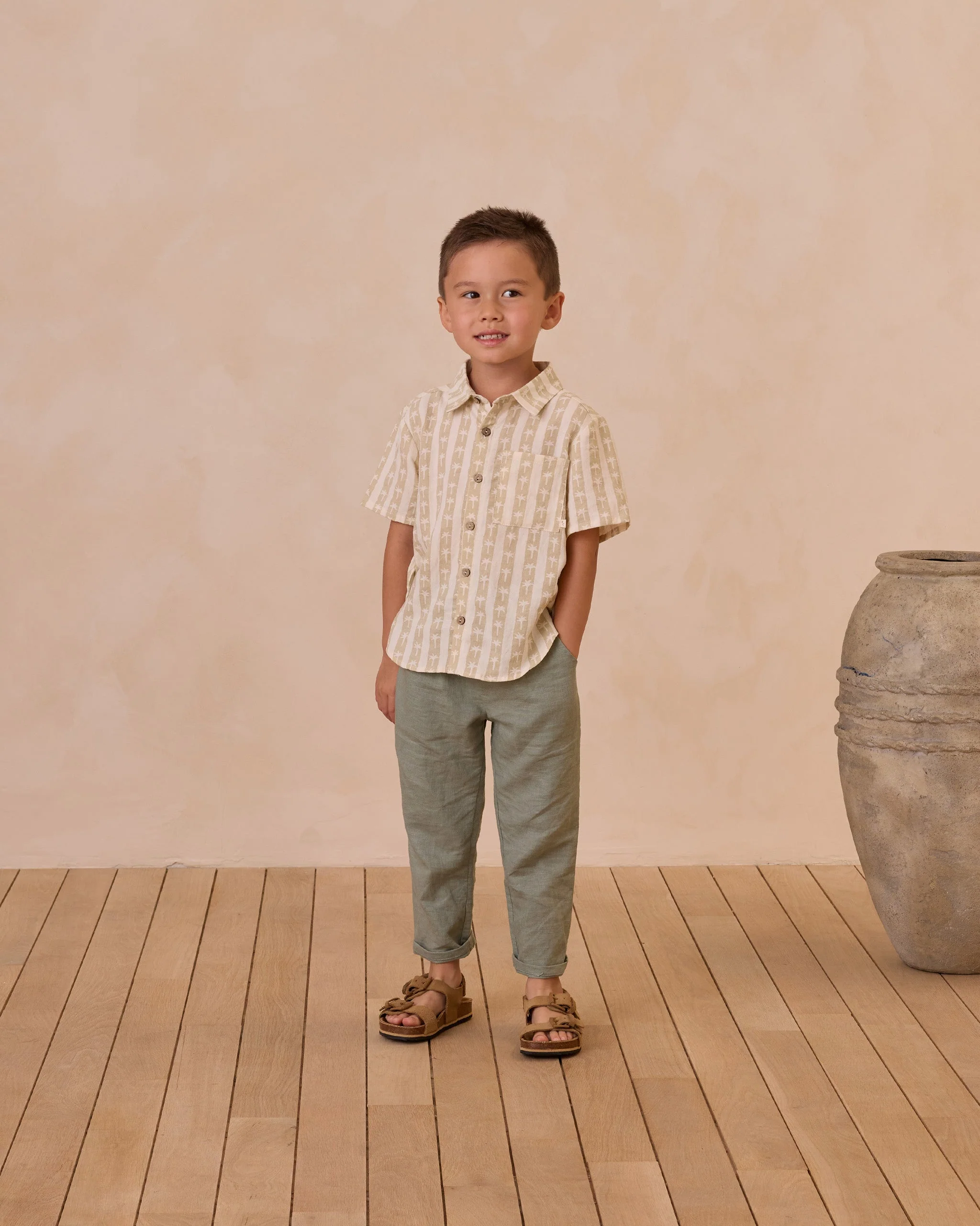 Collared Short Sleeve Shirt || Palm Stripe - Image 2
