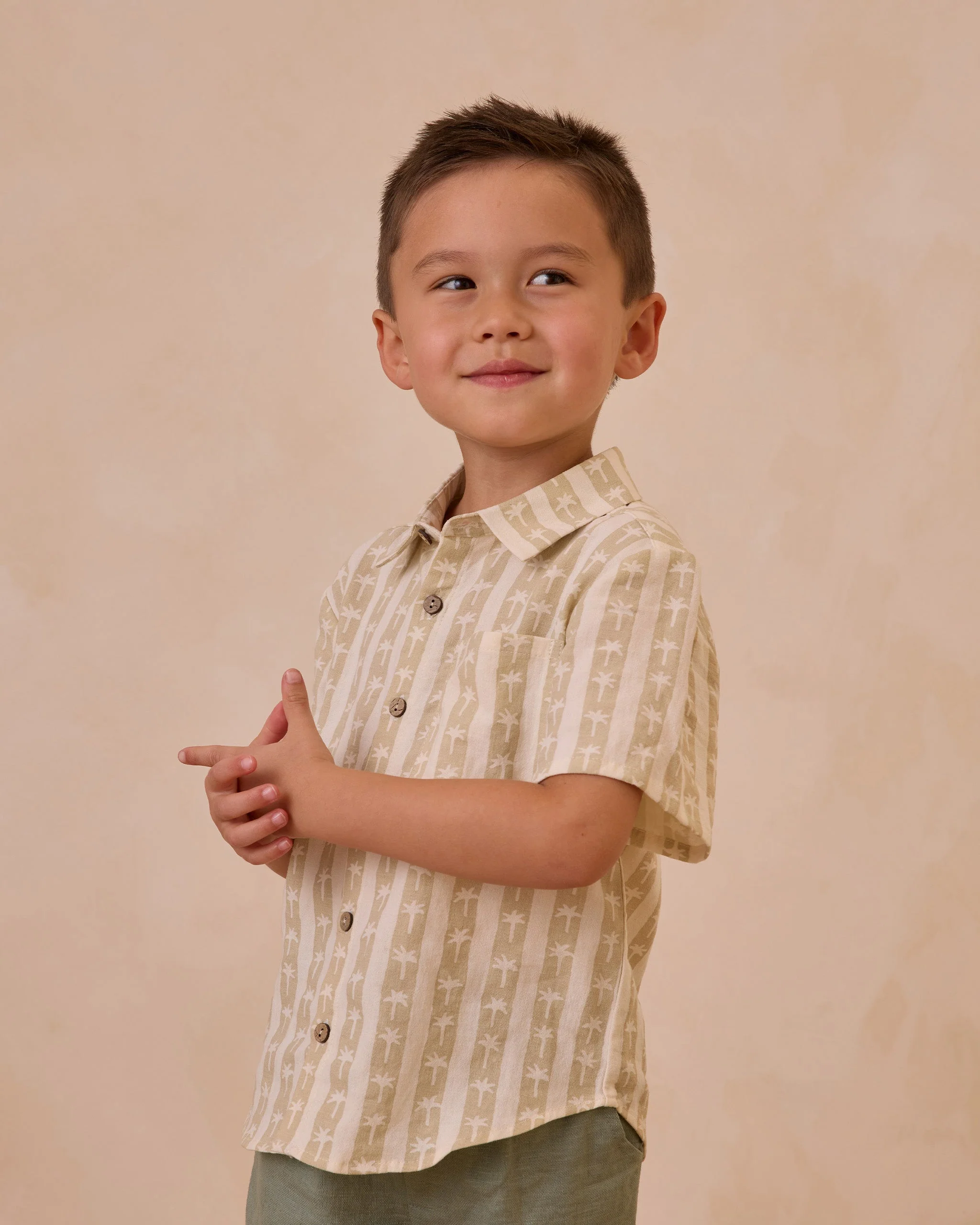 Collared Short Sleeve Shirt || Palm Stripe - Image 3