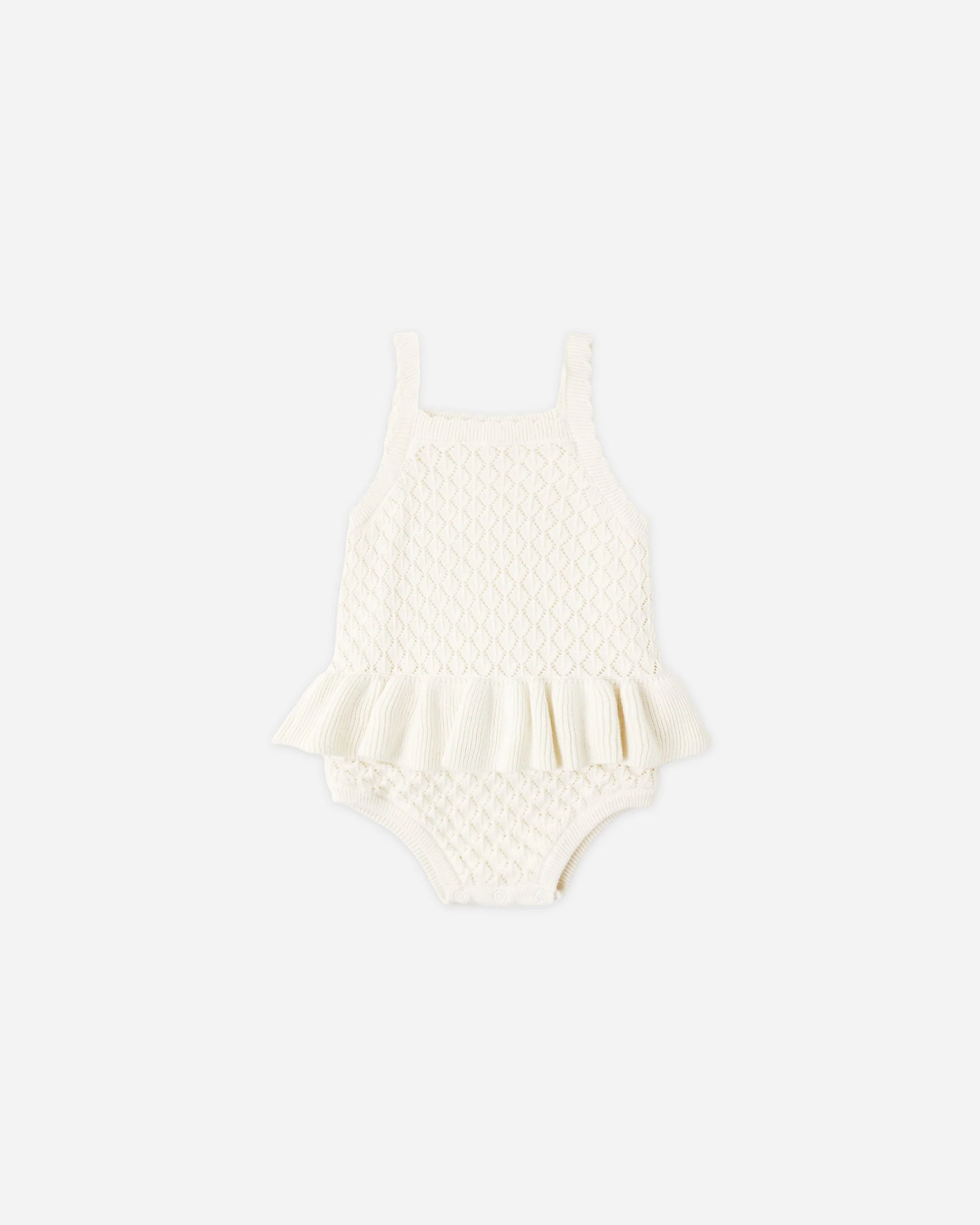 Crochet Ruffle Romper Natural