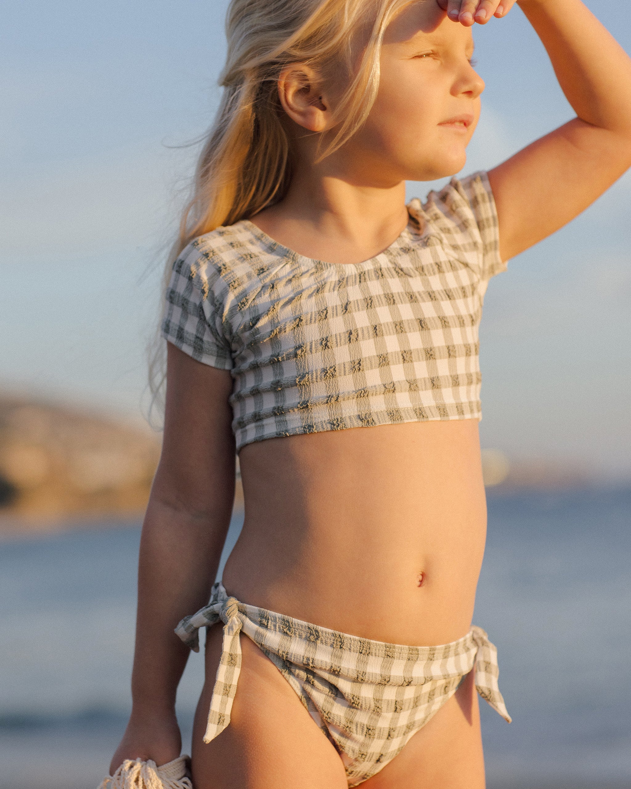 Cropped Rashguard Set || Eucalyptus Check - Image 3