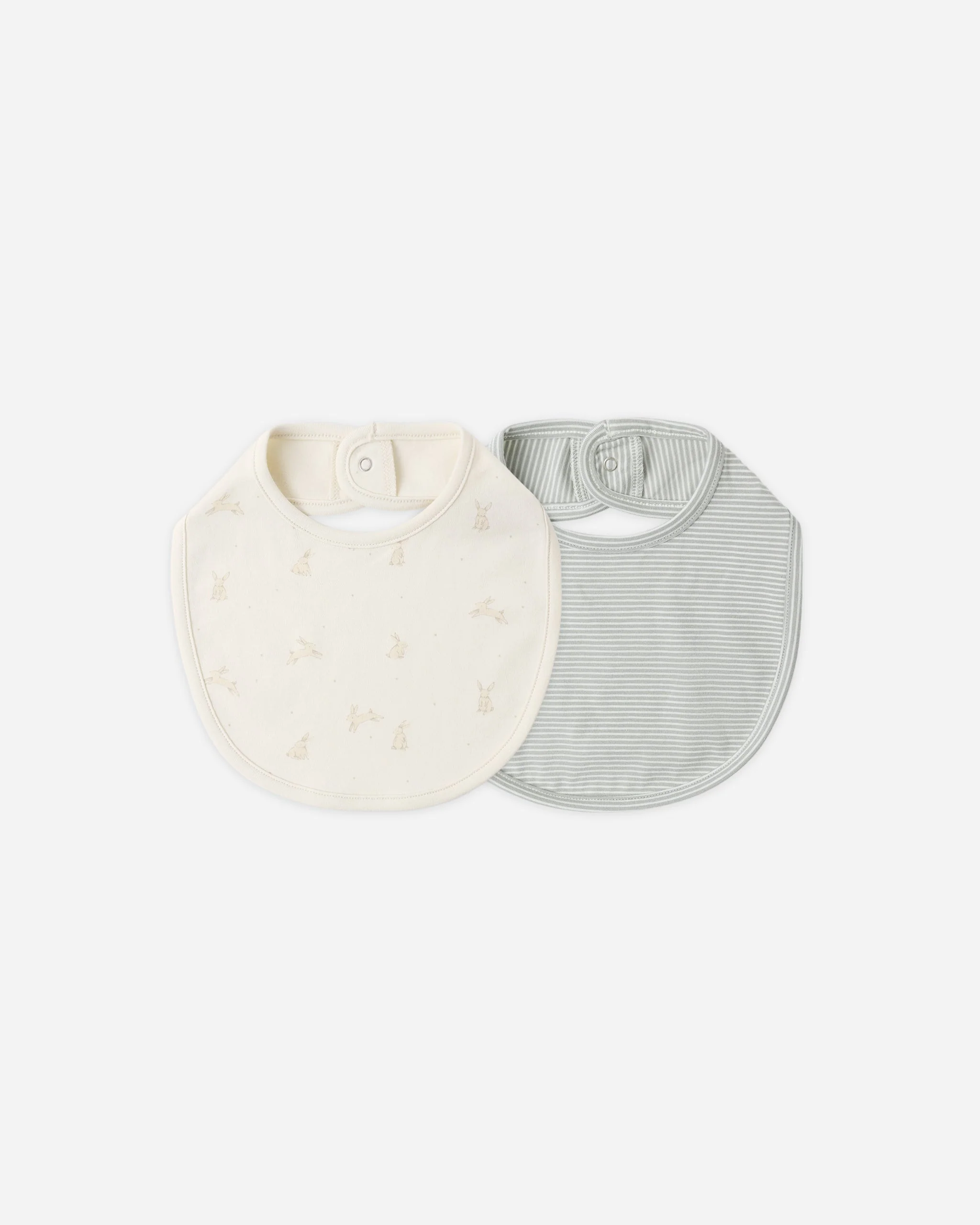 Jersey Snap Bib Pack Bunnies, Sage Microstripe