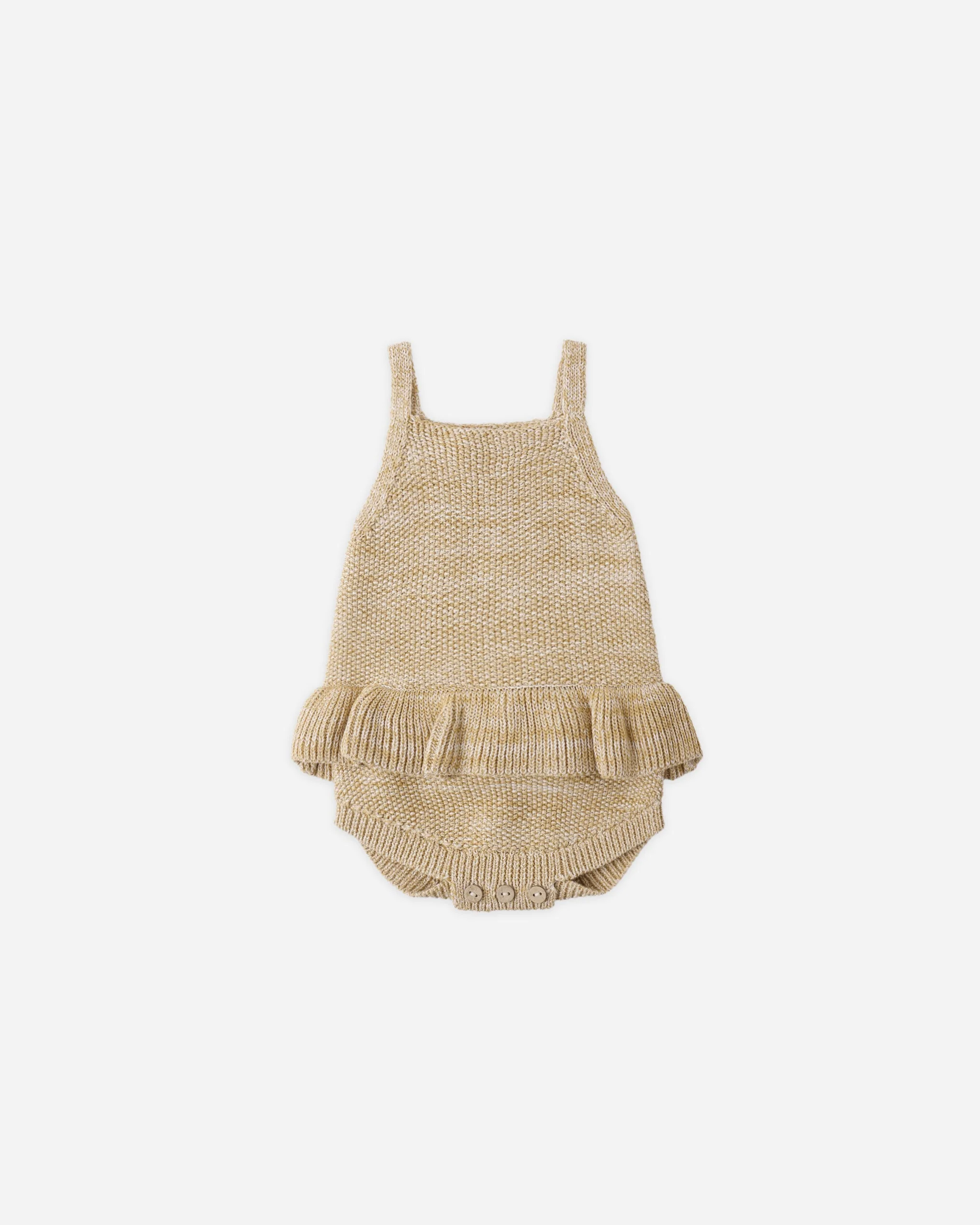 Knit Ruffle Romper Heathered Honey