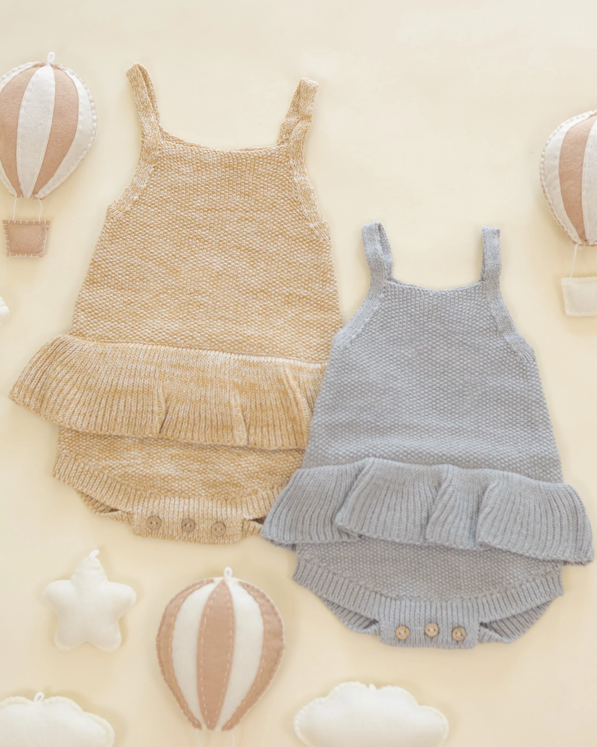 Knit Ruffle Romper Heathered Honey - Image 6