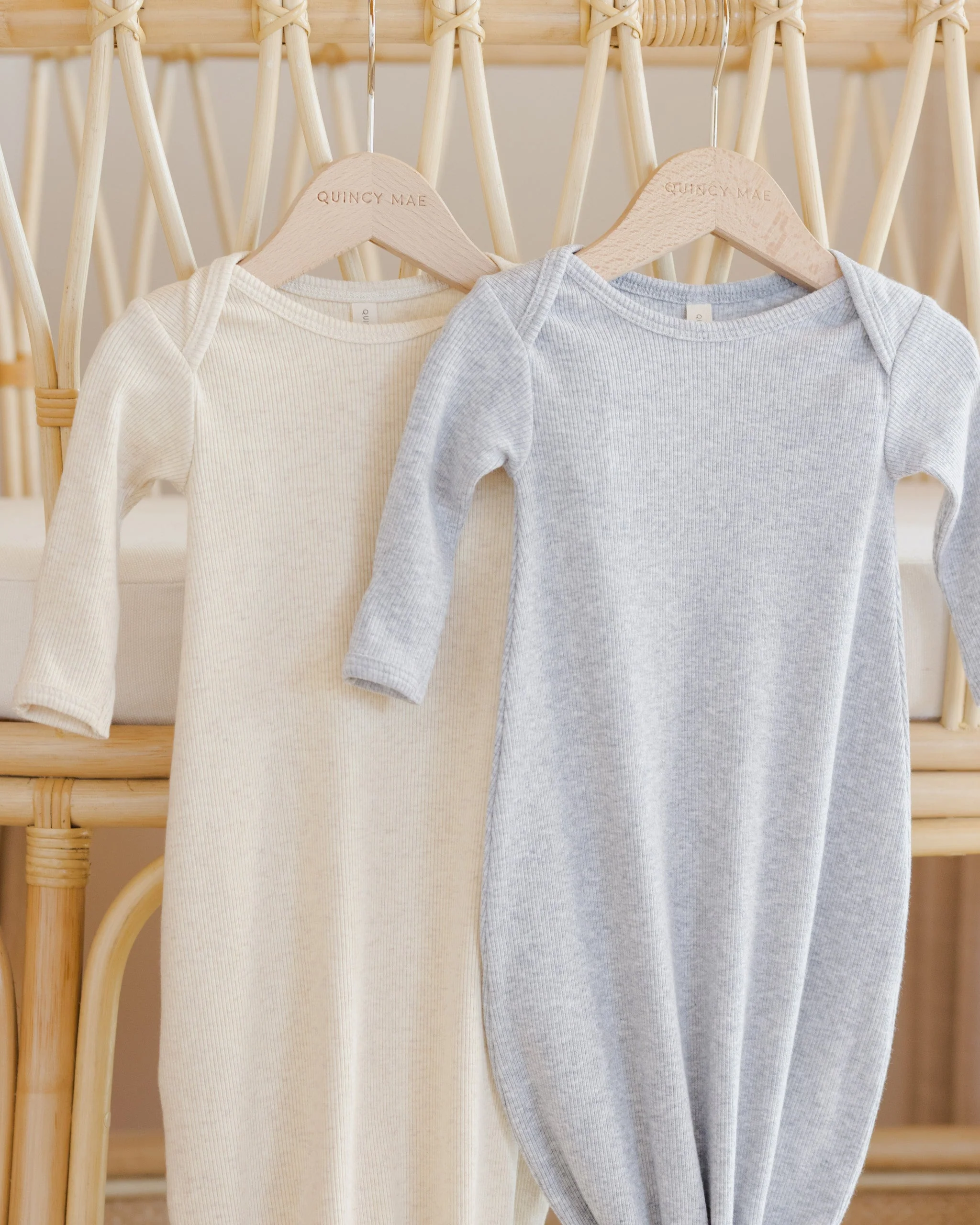 Knotted Baby Gown + Hat || Oatmeal - Image 2