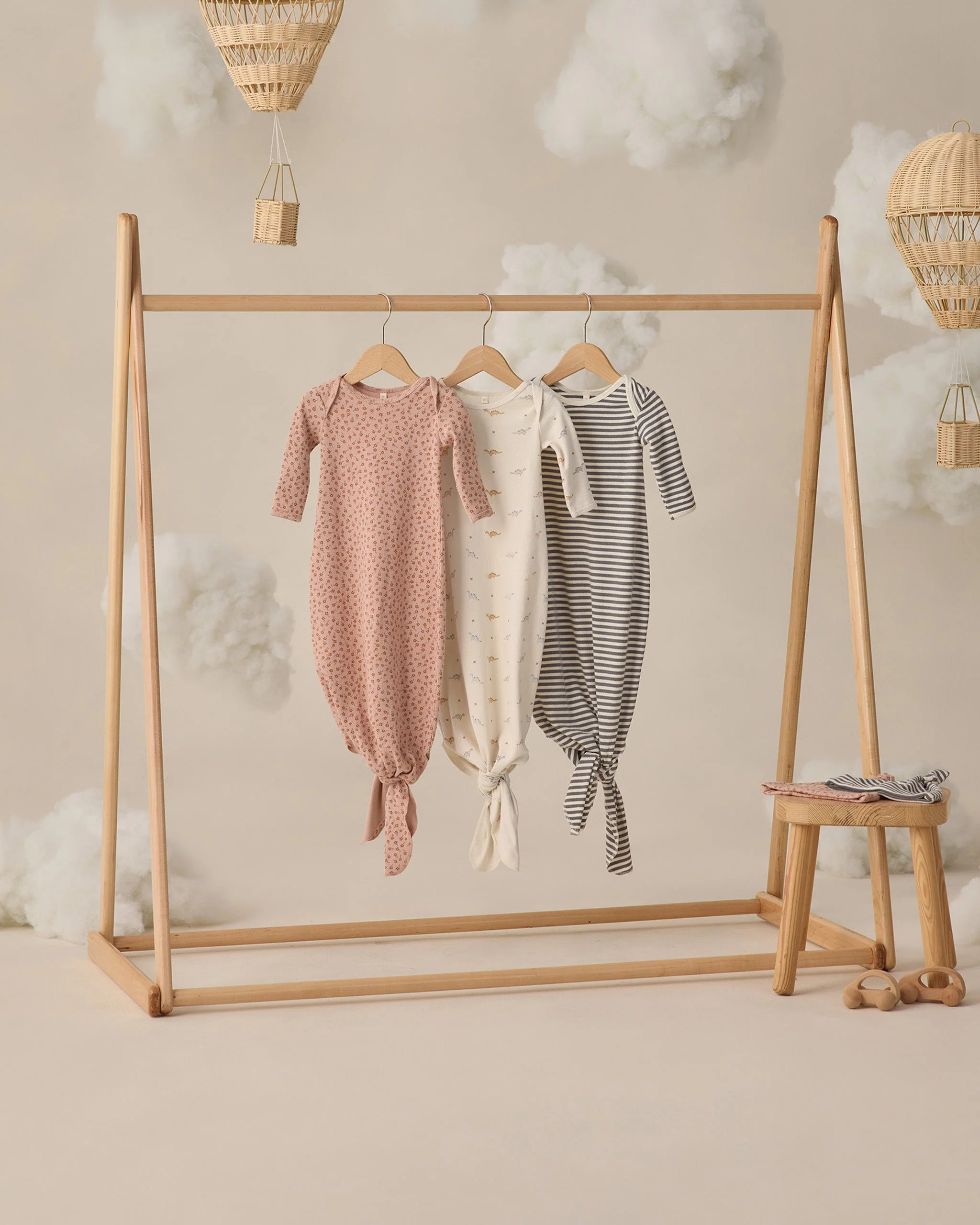 Knotted Baby Gown + Hat Set Ocean Stripe - Image 6