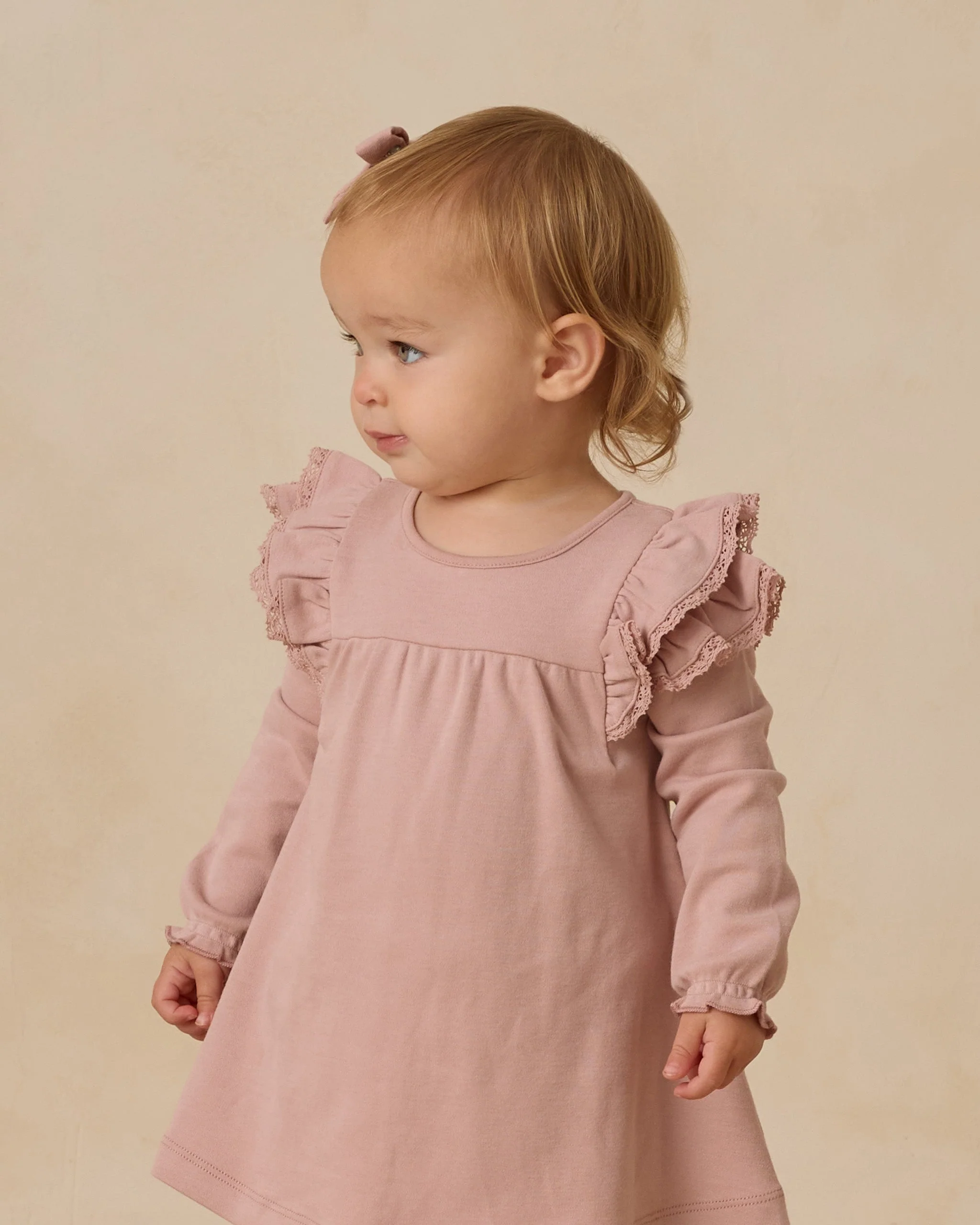 Long Sleeve Flutter Dress || Rose - Image 3