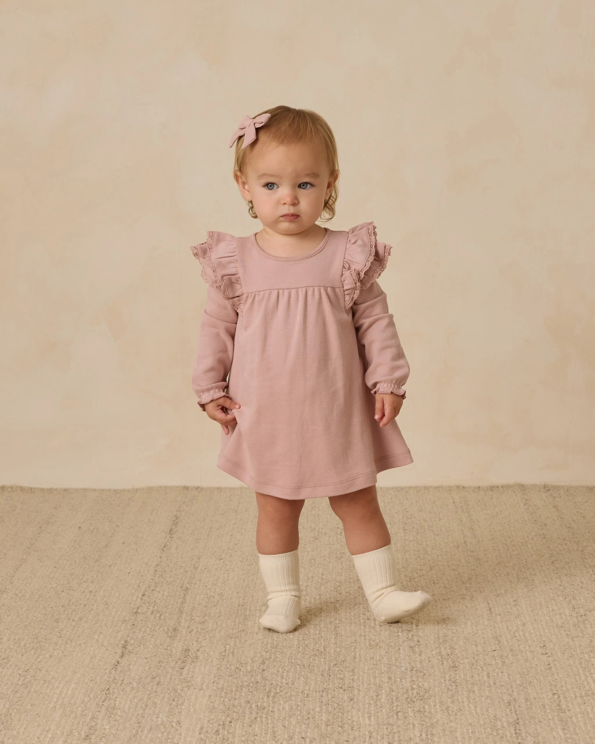 Long Sleeve Flutter Dress || Rose - Image 4