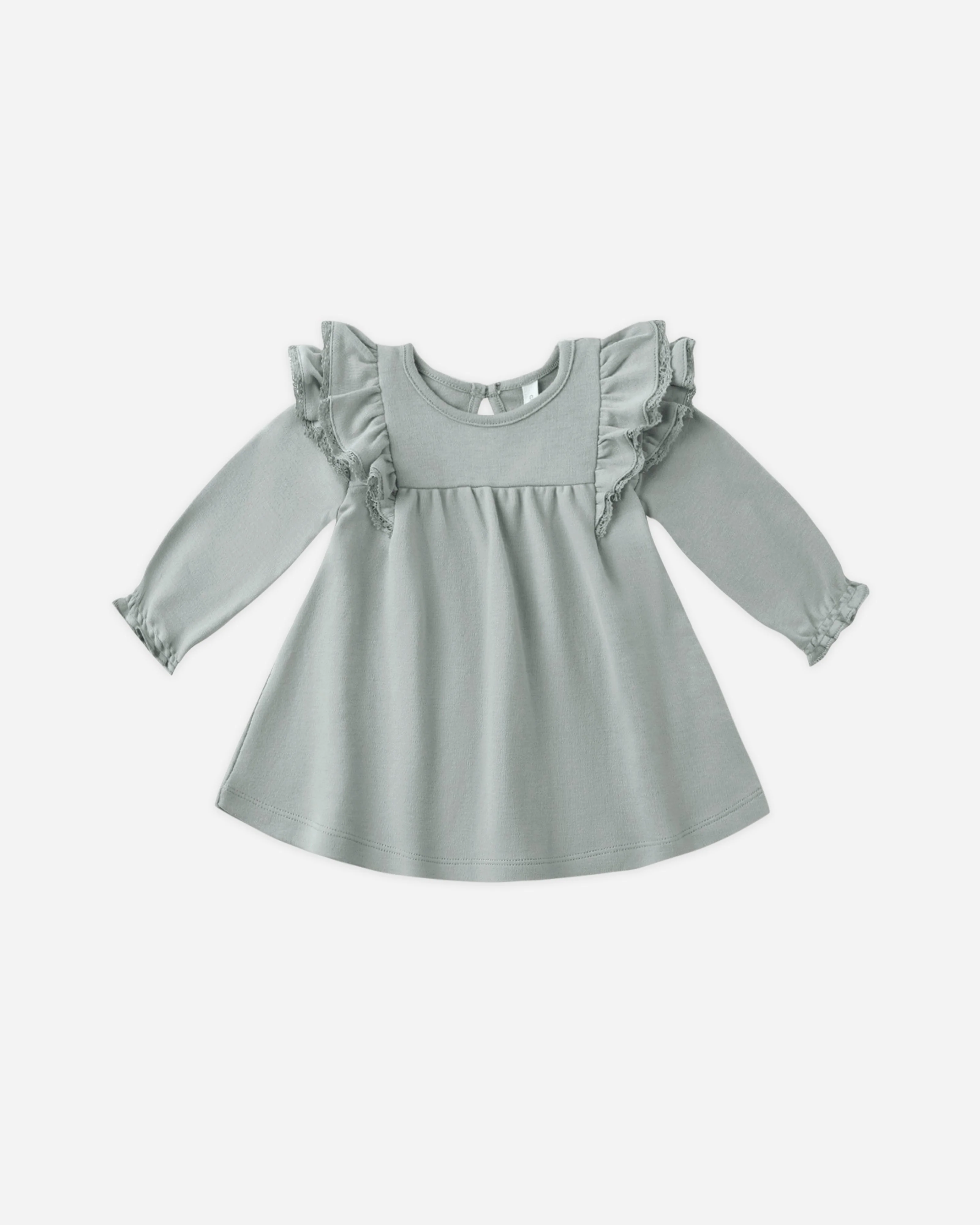Long Sleeve Flutter Dress || Steel Blue