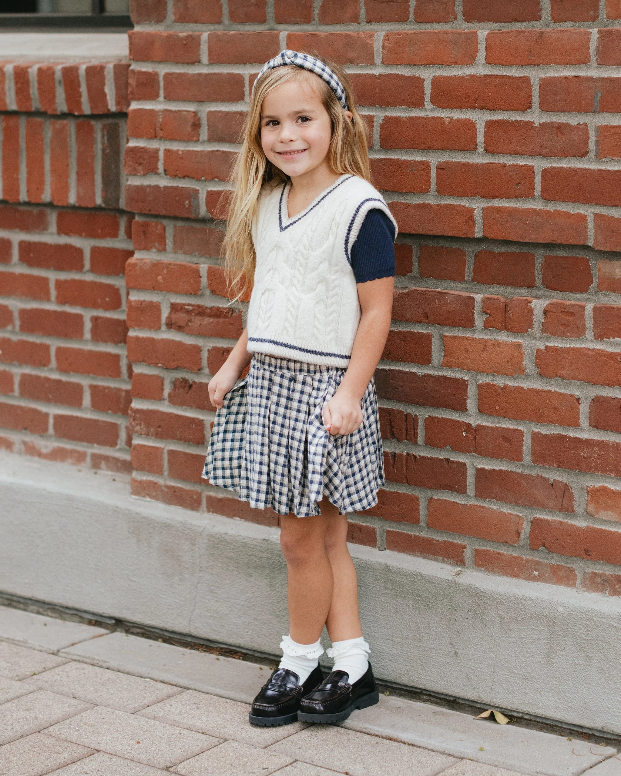 Pleated Mini Skirt || Navy Check - Image 4