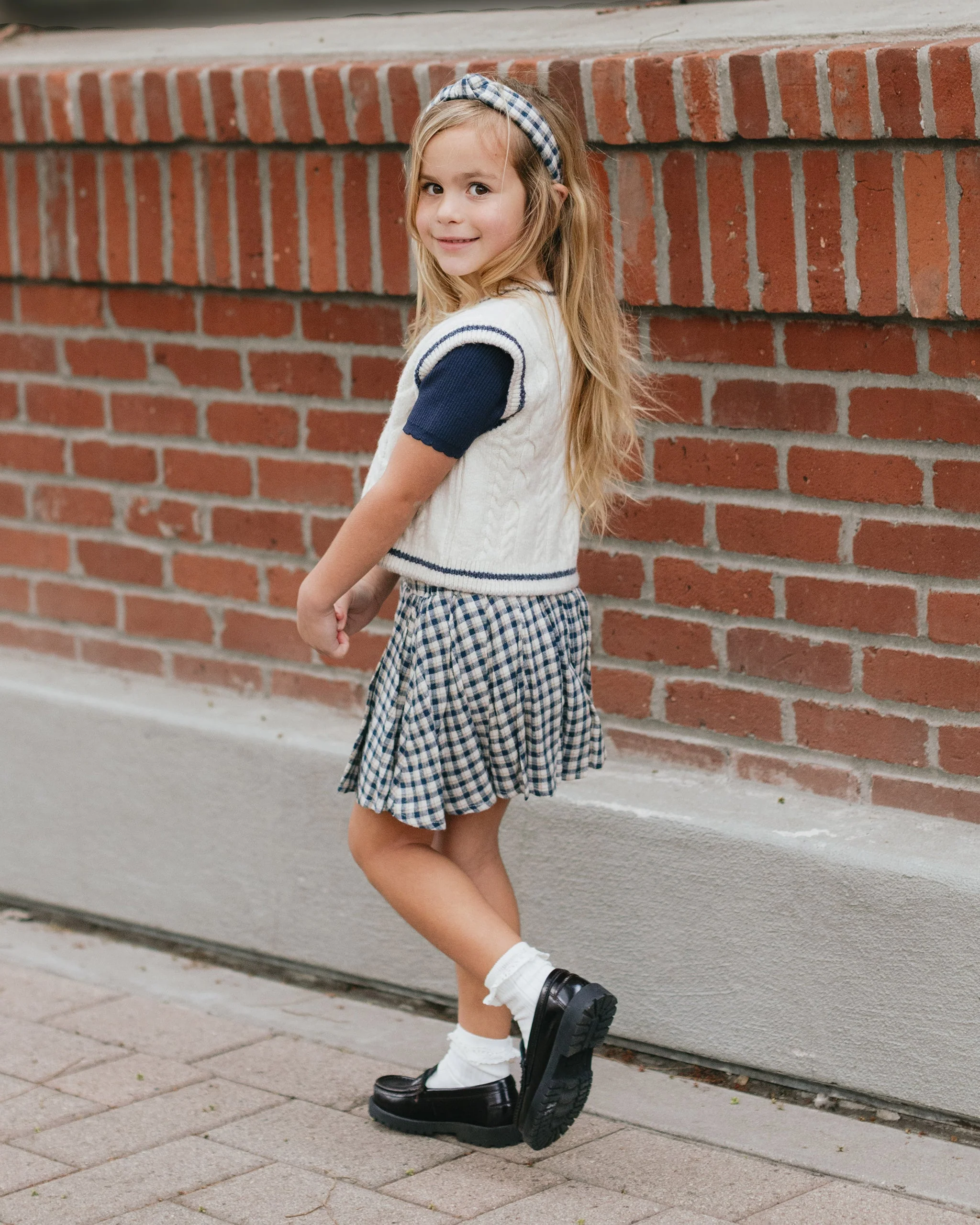 Pleated Mini Skirt || Navy Check - Image 5