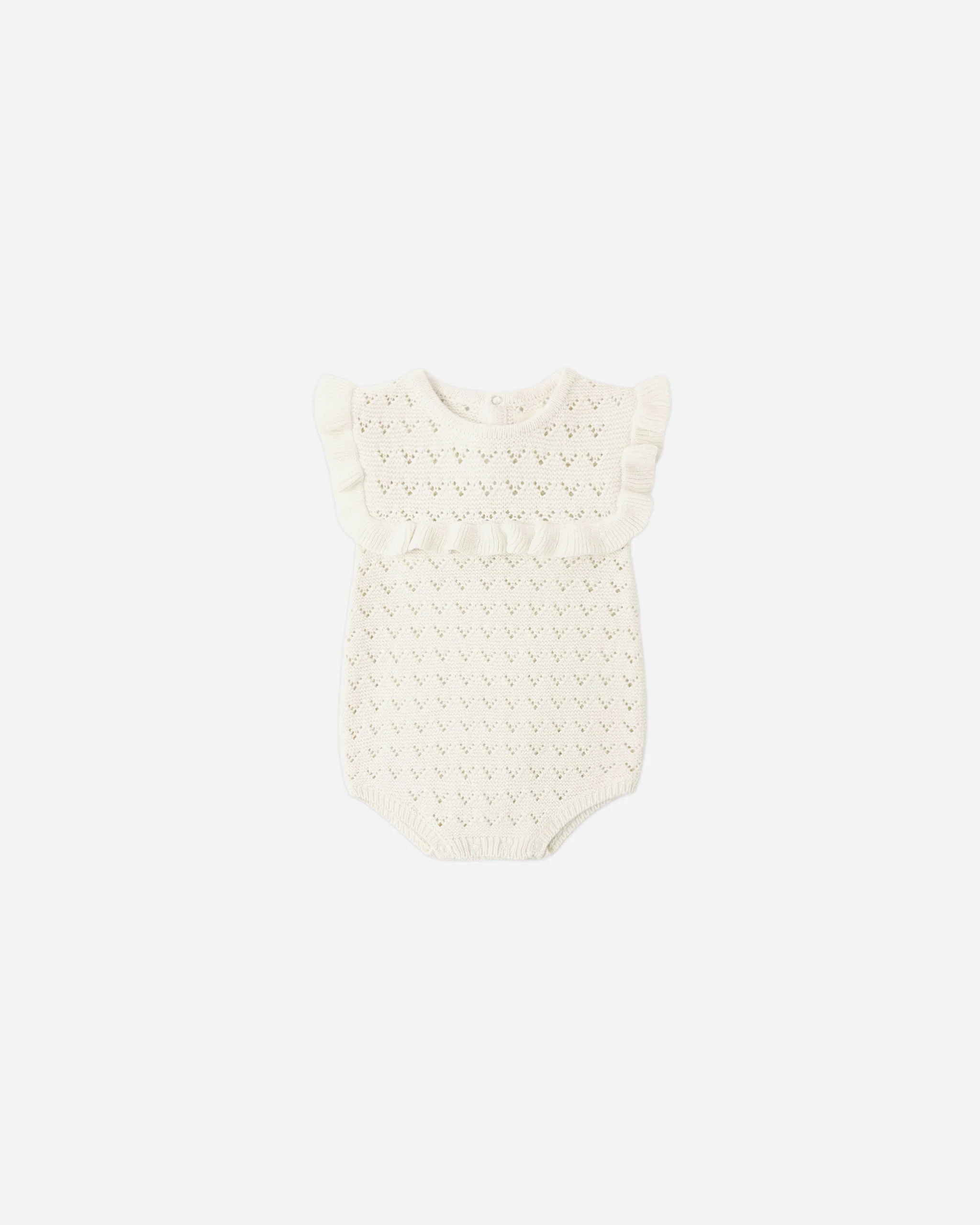 Pointelle Ruffle Romper Natural
