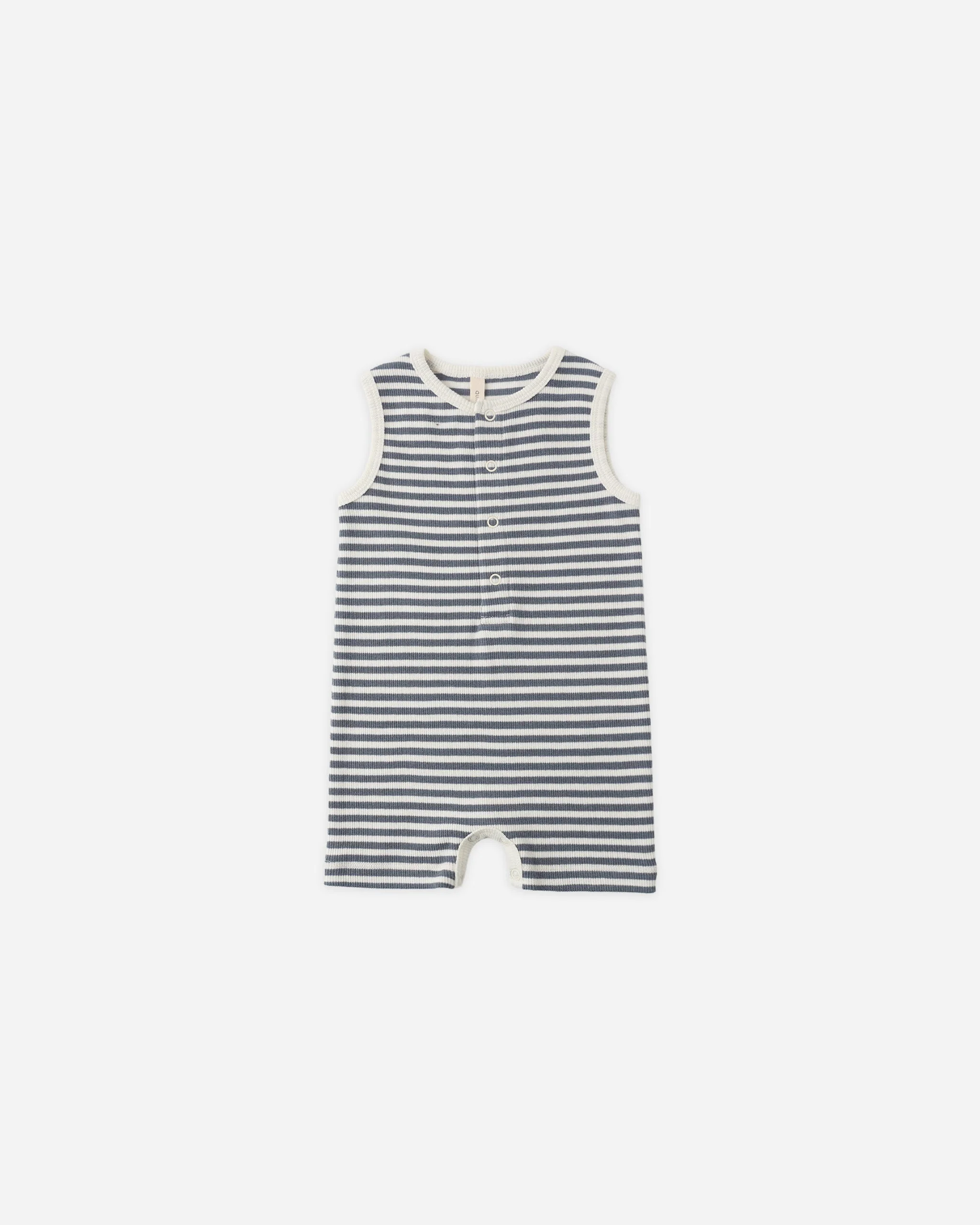 Ribbed Henley Romper Ocean Stripe