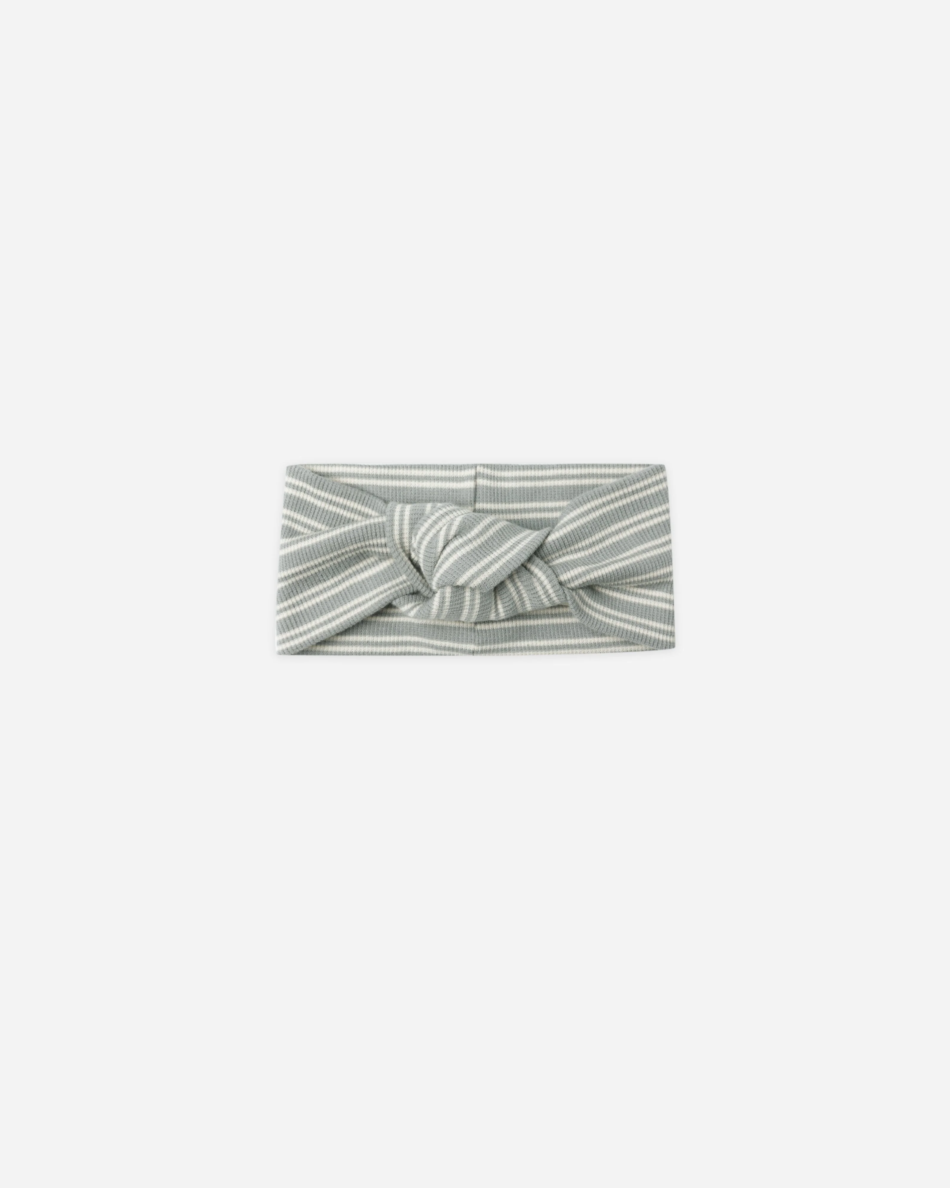 Ribbed Knotted Headband || Steel Blue Micro Stripe