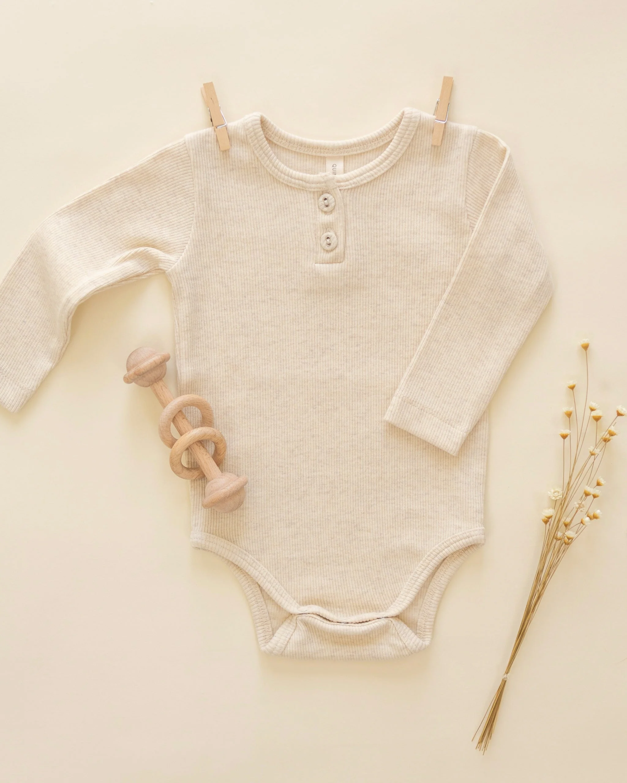 Ribbed Long Sleeve Onesie || Oatmeal - Image 2
