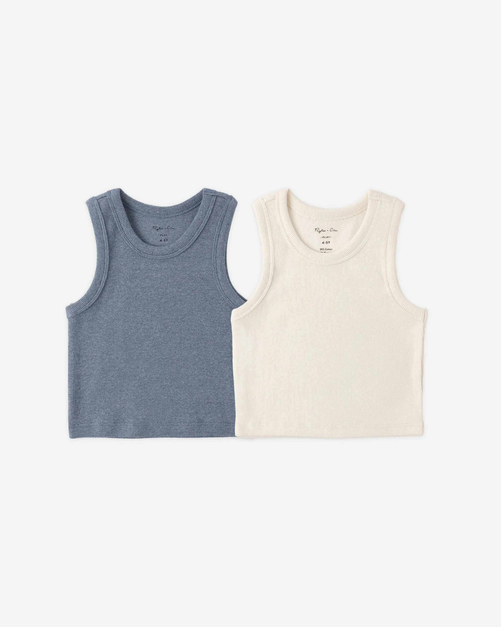 Ribbed Tank Set Natural, Heathered Marine