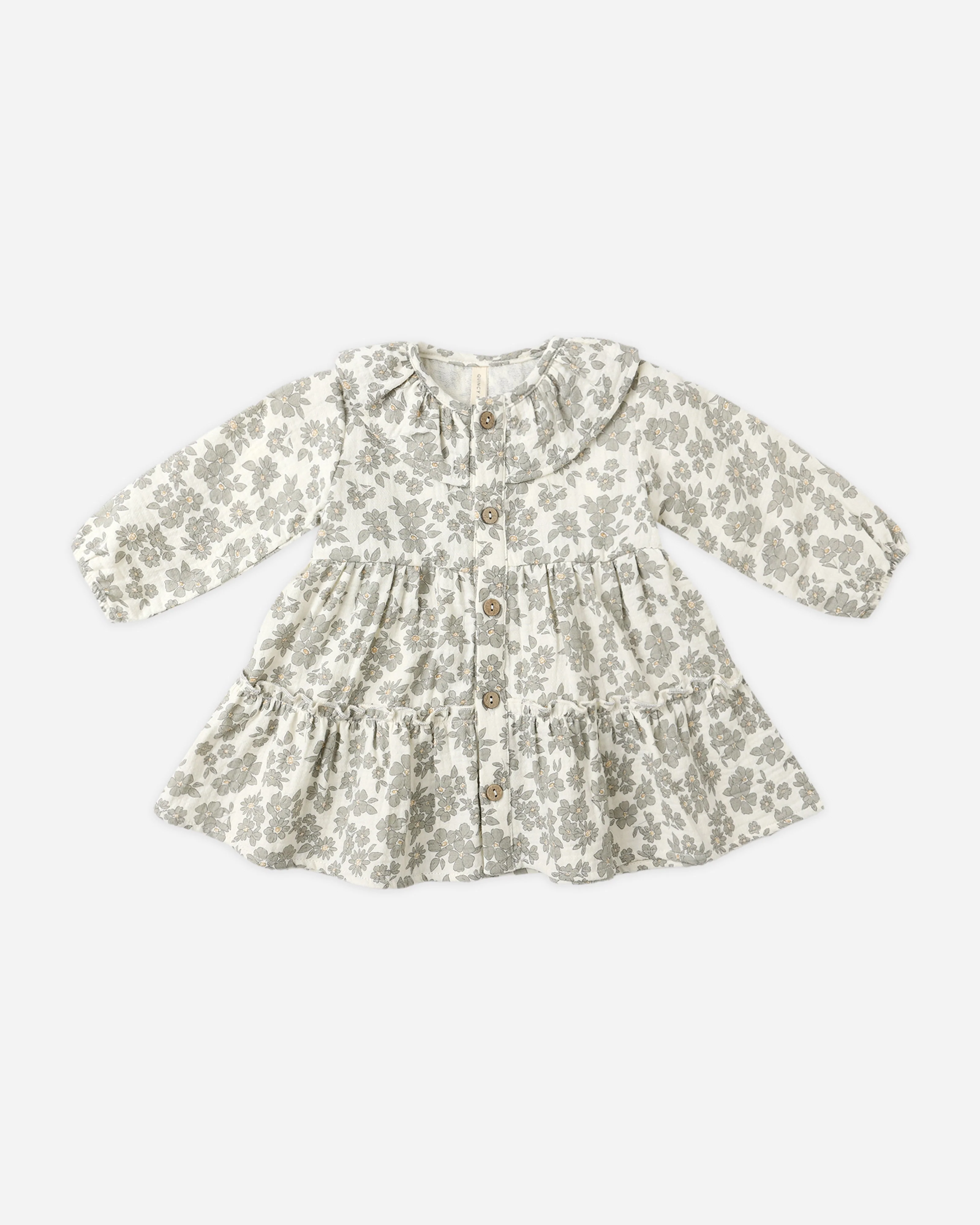 Ruffle Collar Button Dress || Green Floral
