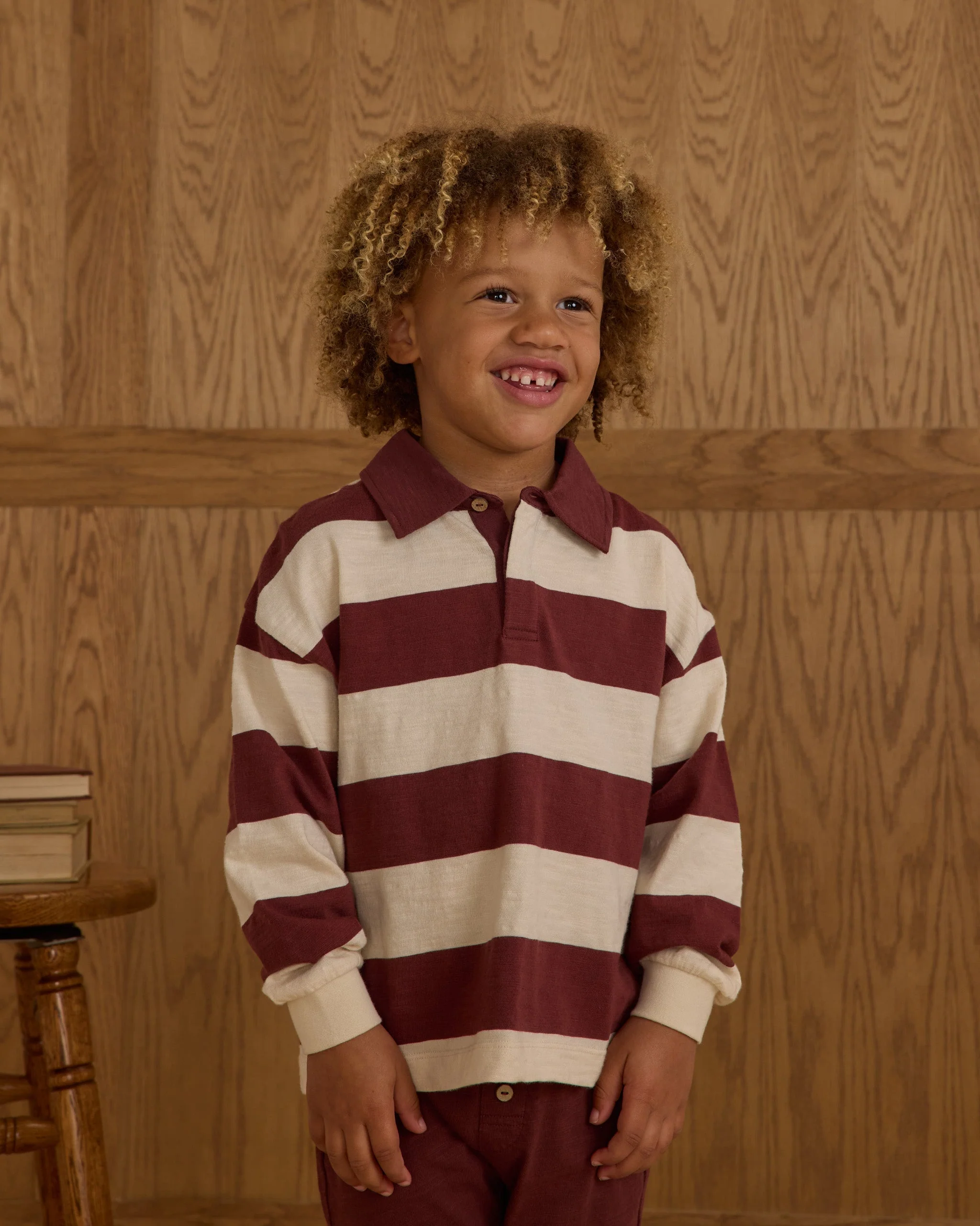 Rugby Polo || Burgundy Stripe - Image 2