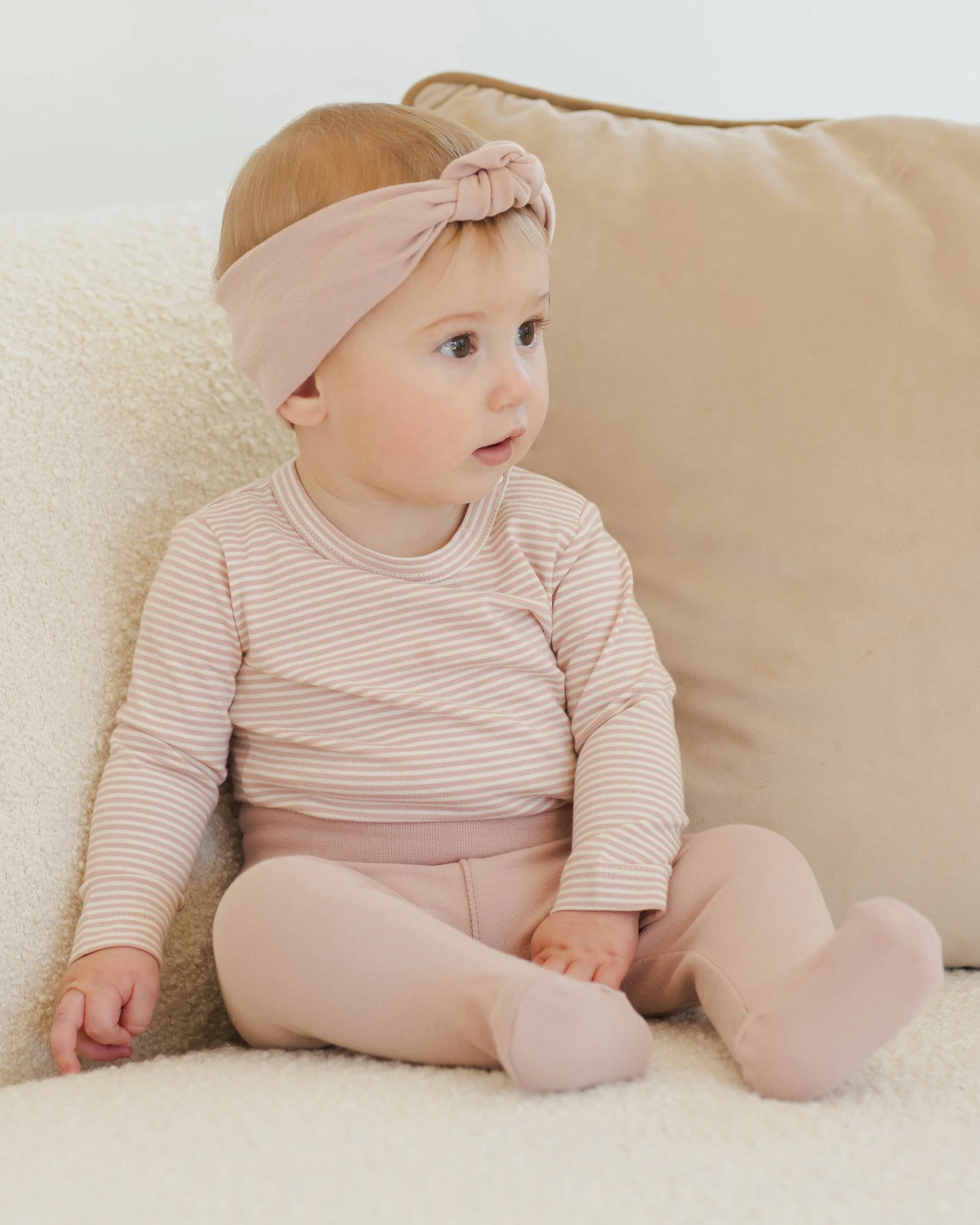 Side Snap Bodysuit + Pant Set || Rose Micro Stripe - Image 2