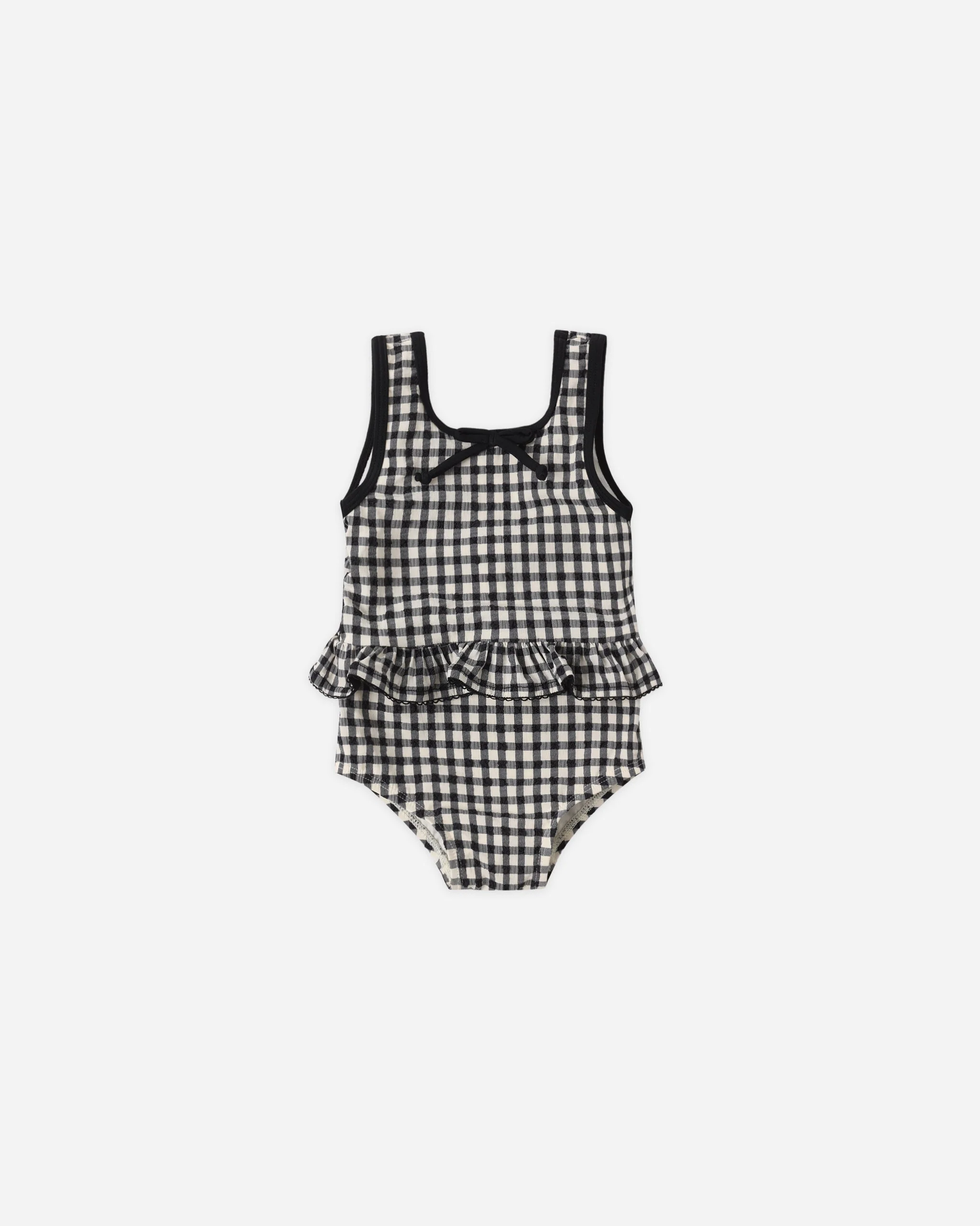 Skirted One-Piece Black Gingham