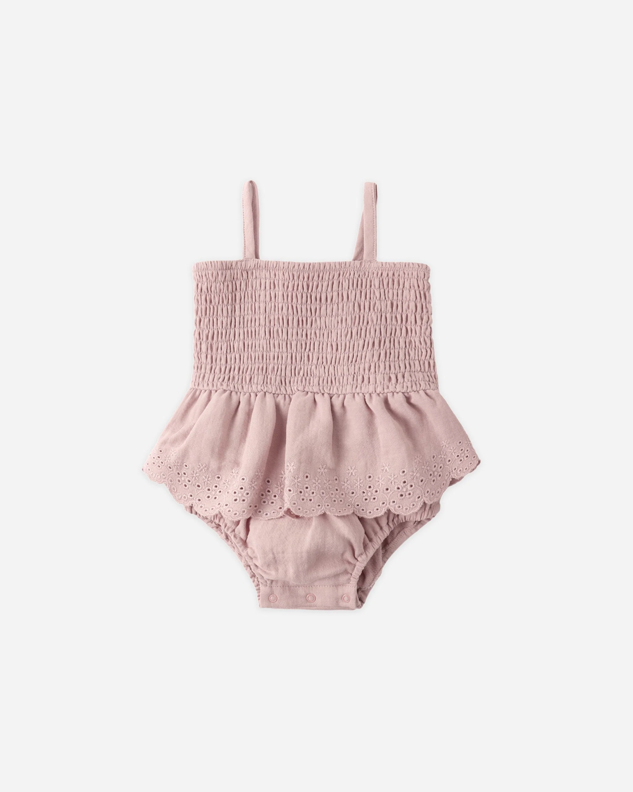 Smocked Skirted Romper Mauve
