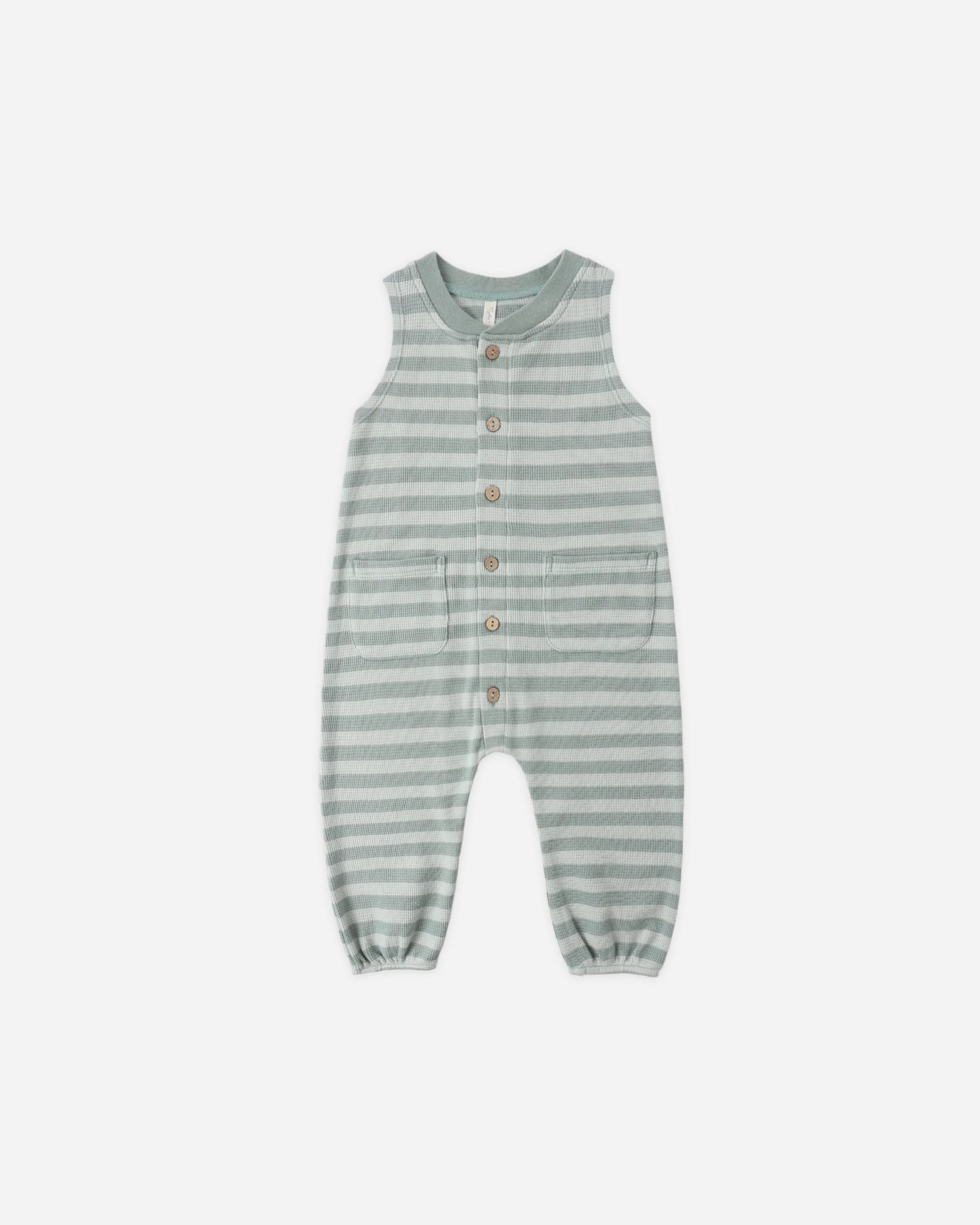 Summer Waffle Jumpsuit Sea Green Stripe