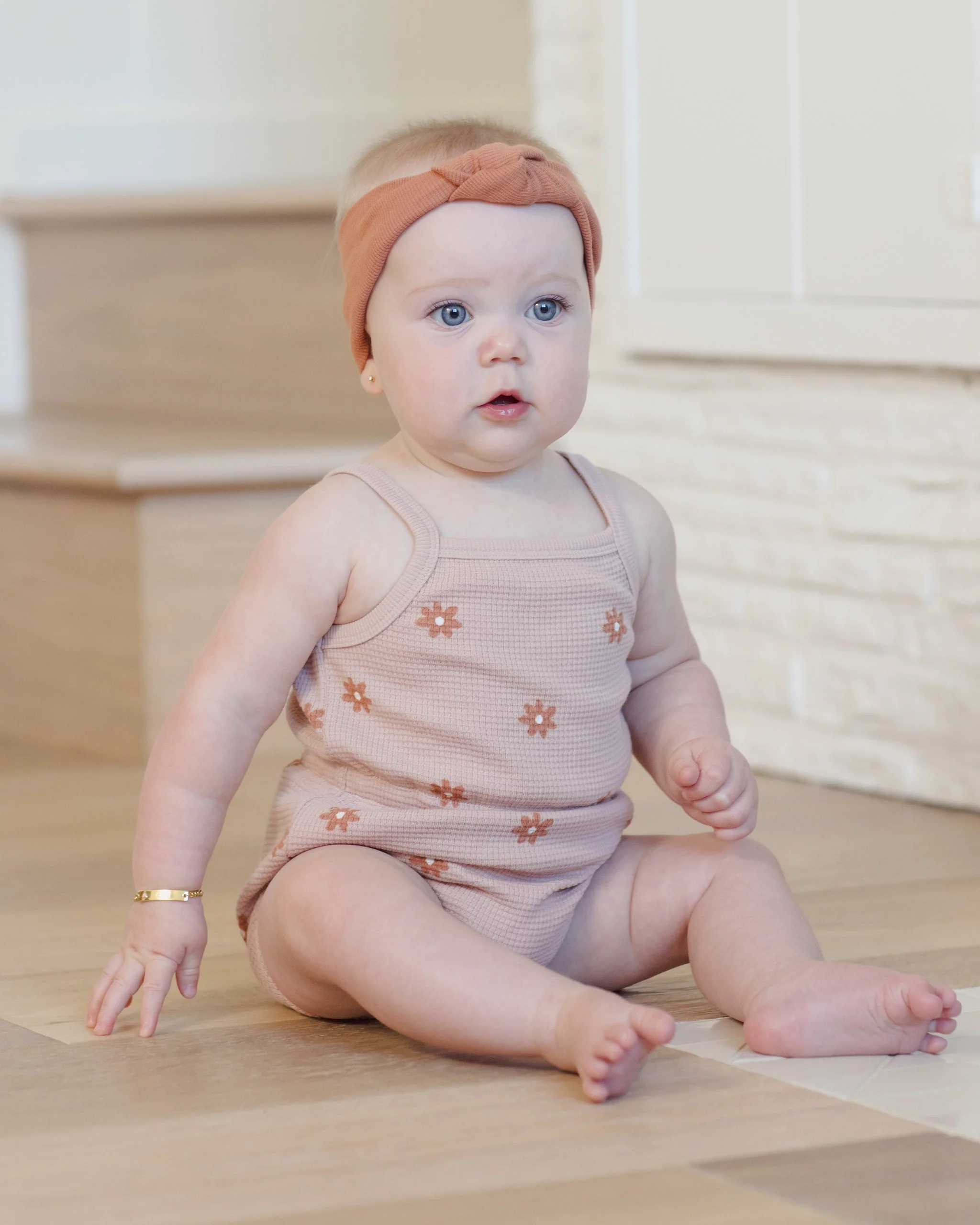 Waffle Cinch Romper Pink Daisy - Image 2