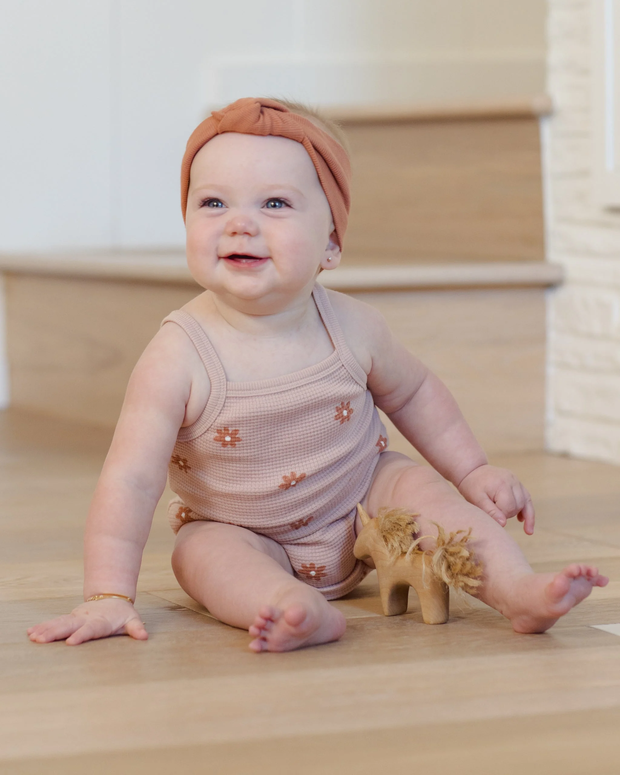 Waffle Cinch Romper Pink Daisy - Image 3