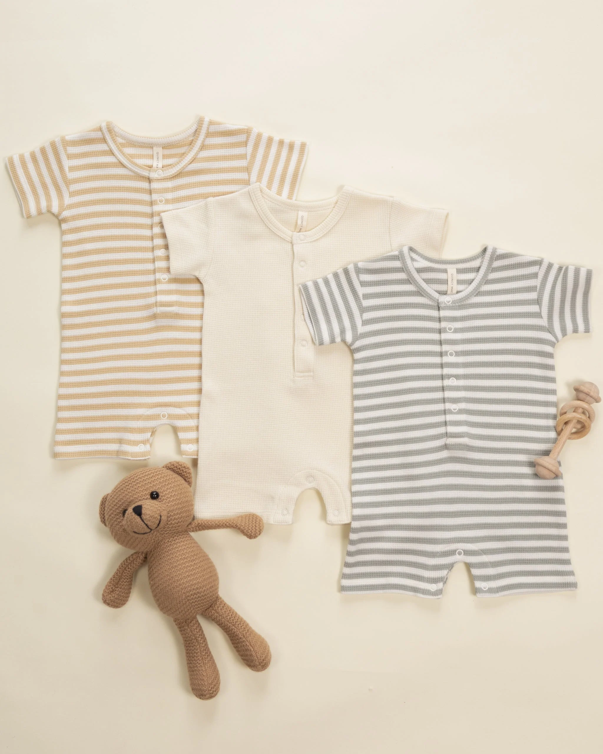 Waffle Snap Romper Sage Stripe - Image 4