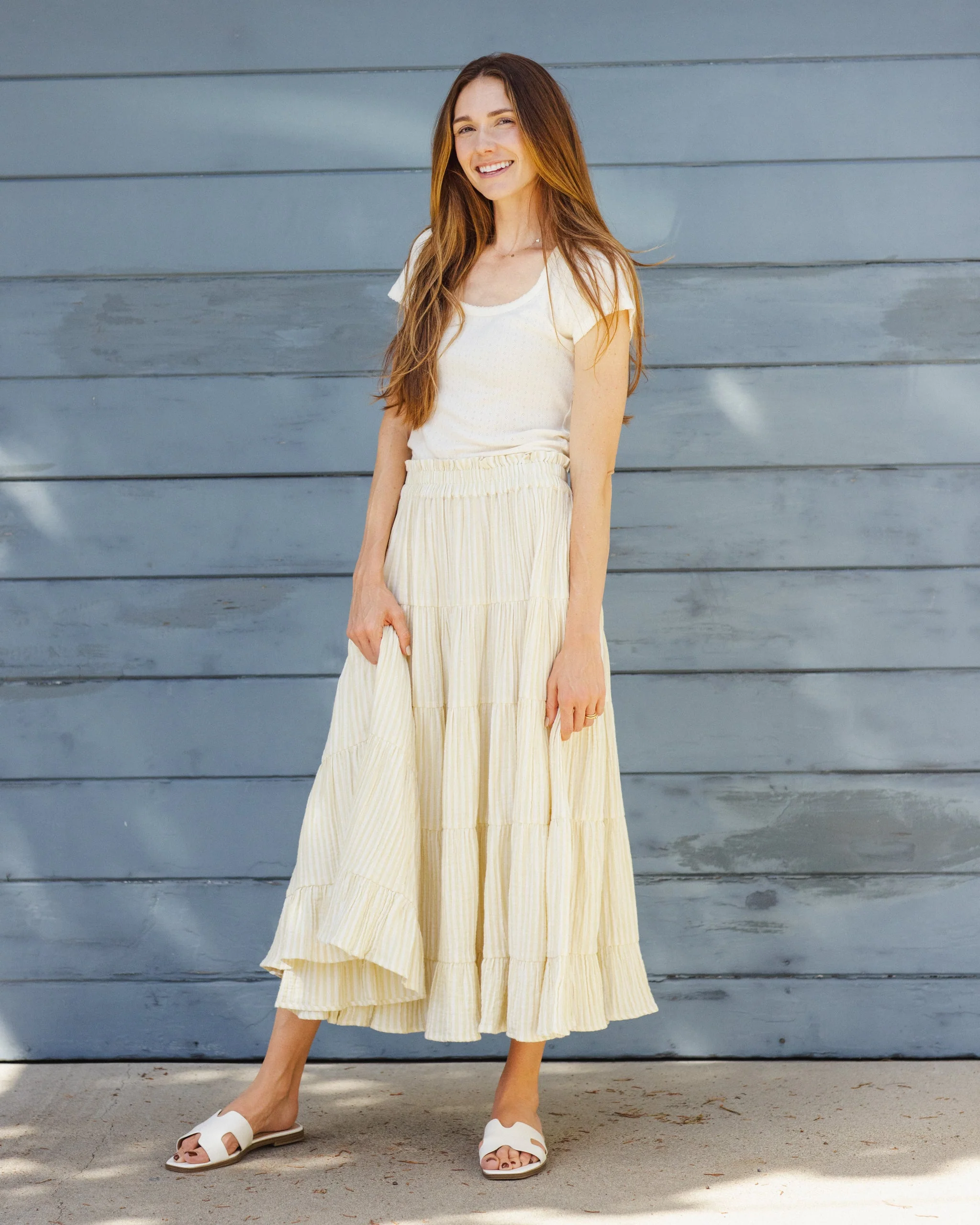 Women's Ruffle Tiered Maxi Skirt Citron Stripe - Image 7