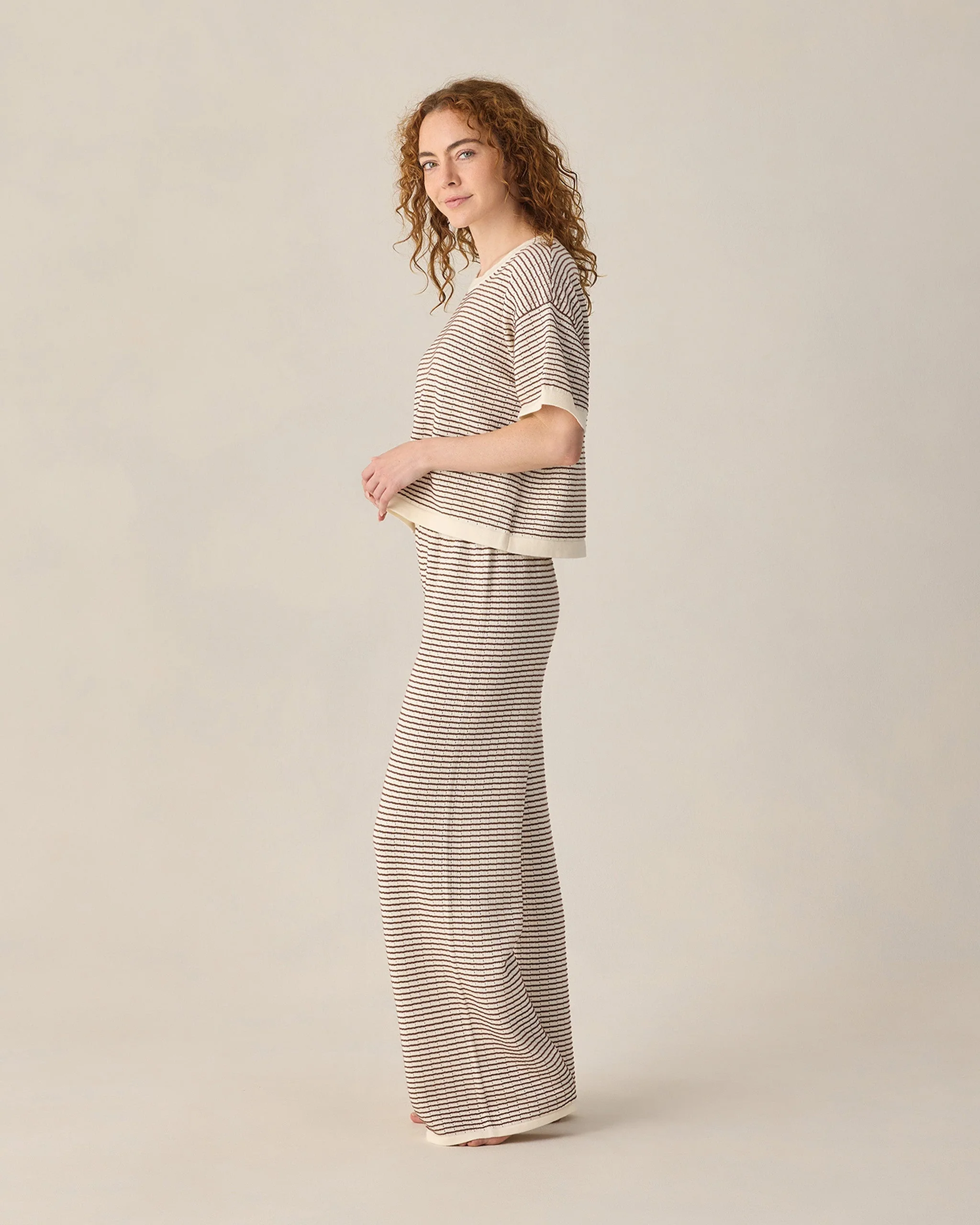 Women's Boxy Crop Knit Tee Chocolate Stripe - Image 3