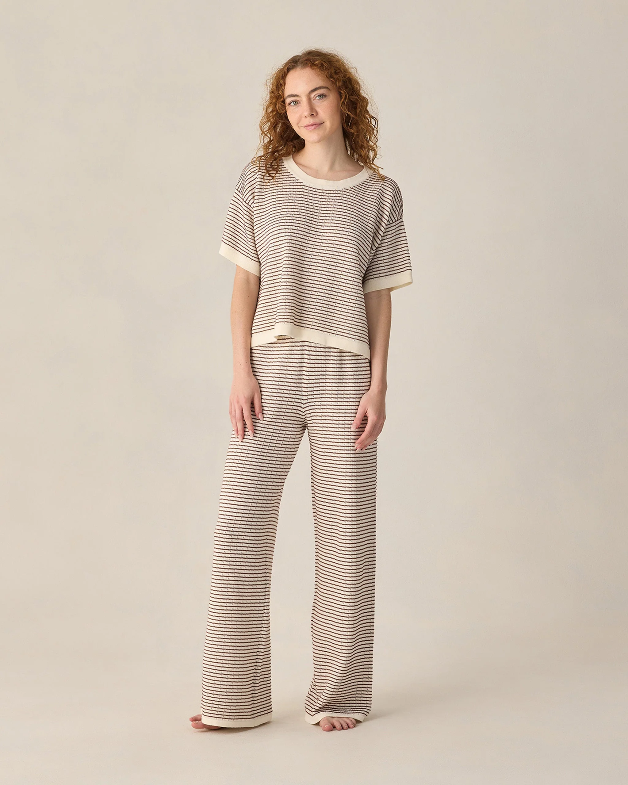 Women's Knit Wide Leg Pant Chocolate Stripe