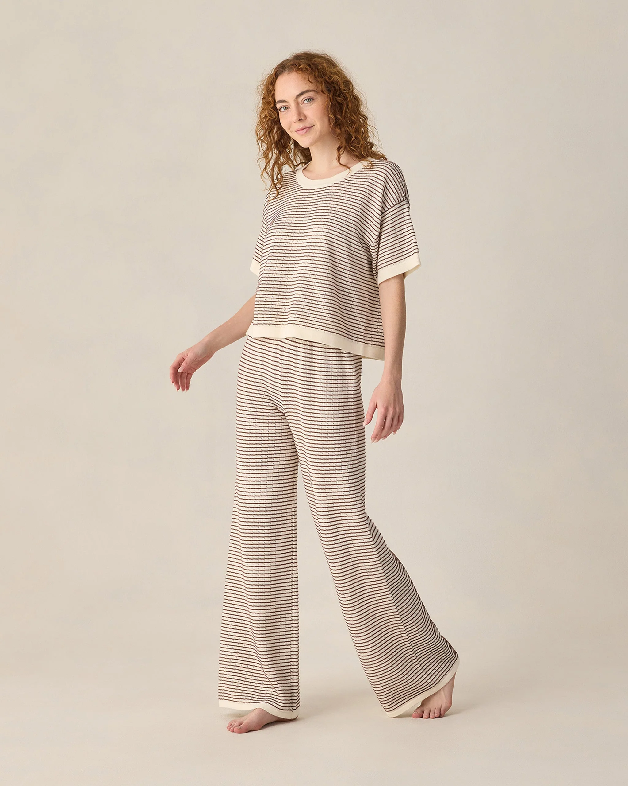 Women's Knit Wide Leg Pant Chocolate Stripe - Image 5