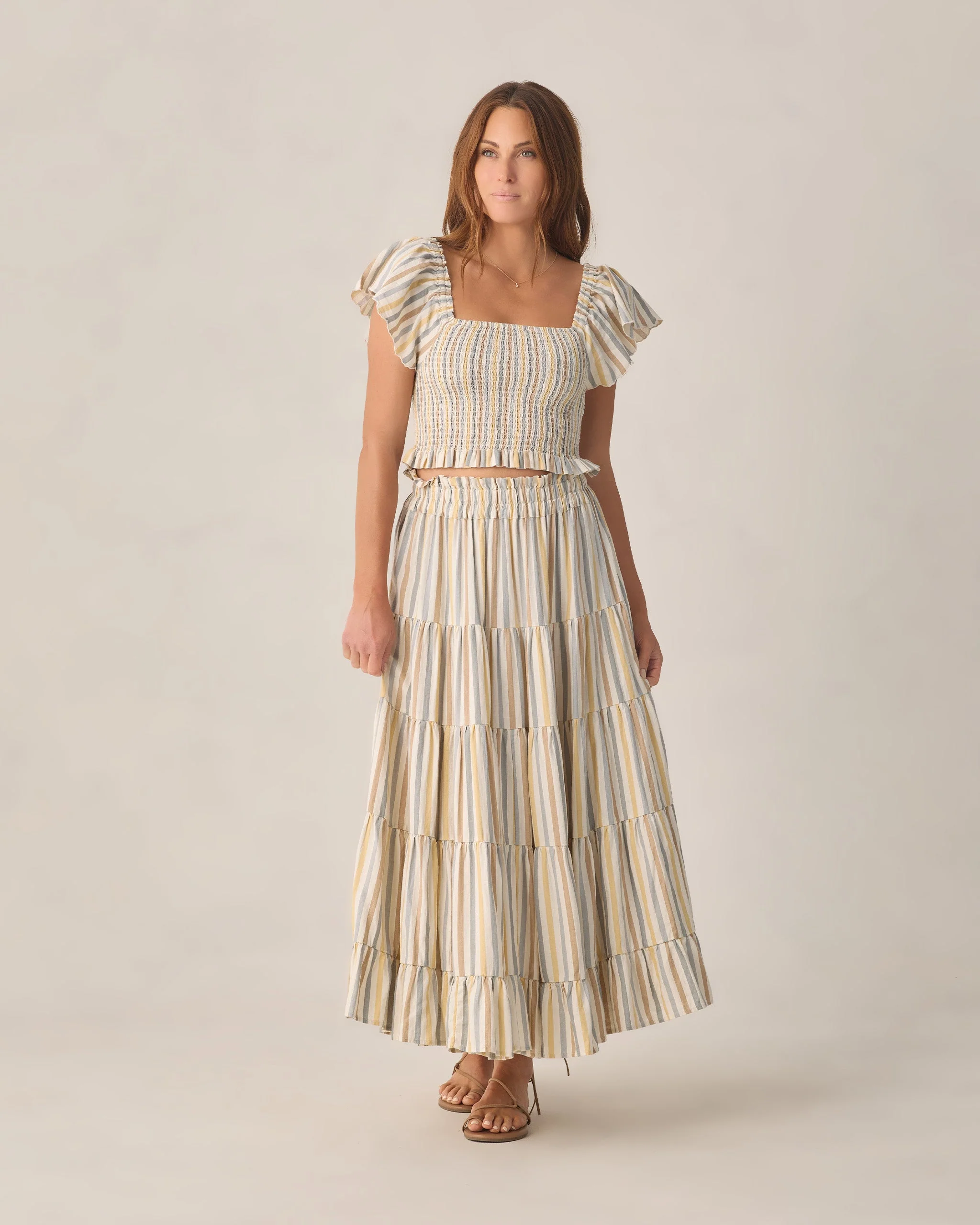 Women's Ruffle Tiered Maxi Skirt Valencia Stripe - Image 2