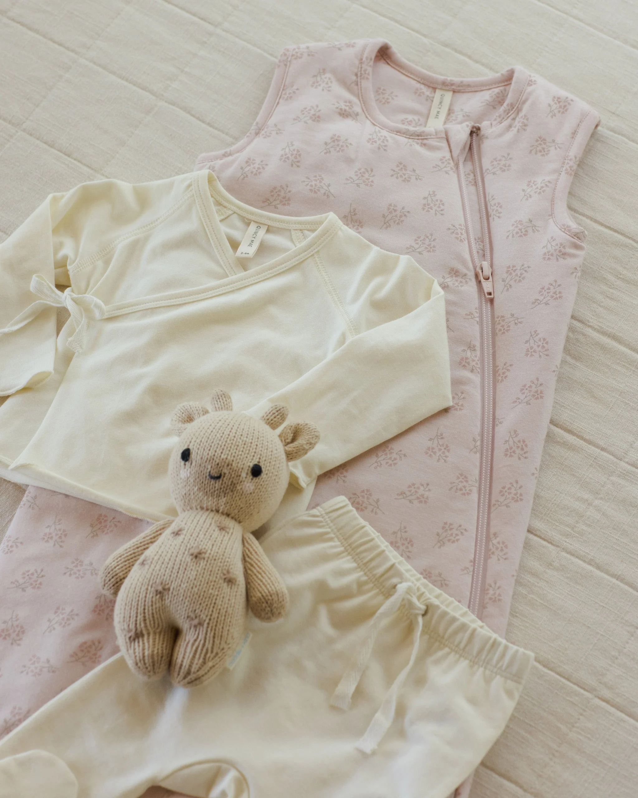 Wrap Top + Footed Pant Set || Ivory - Image 2