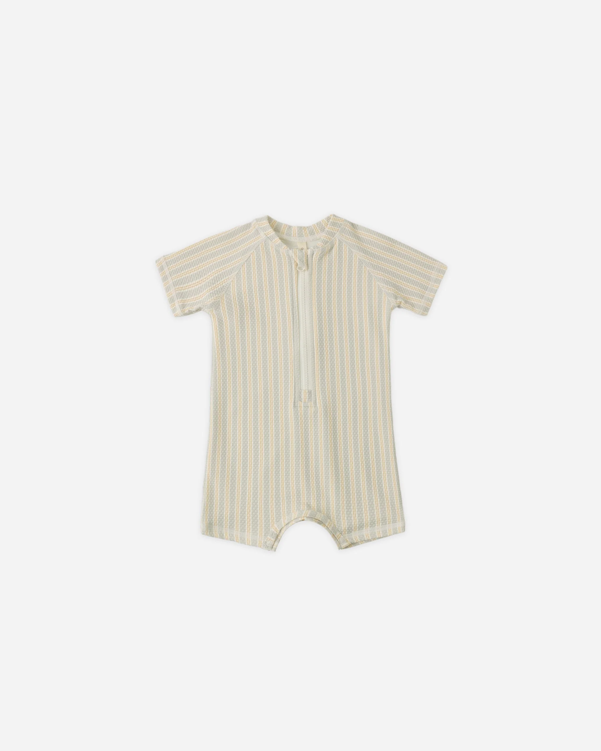 Zip Rashguard One-Piece Blue + Butterscotch Stripe